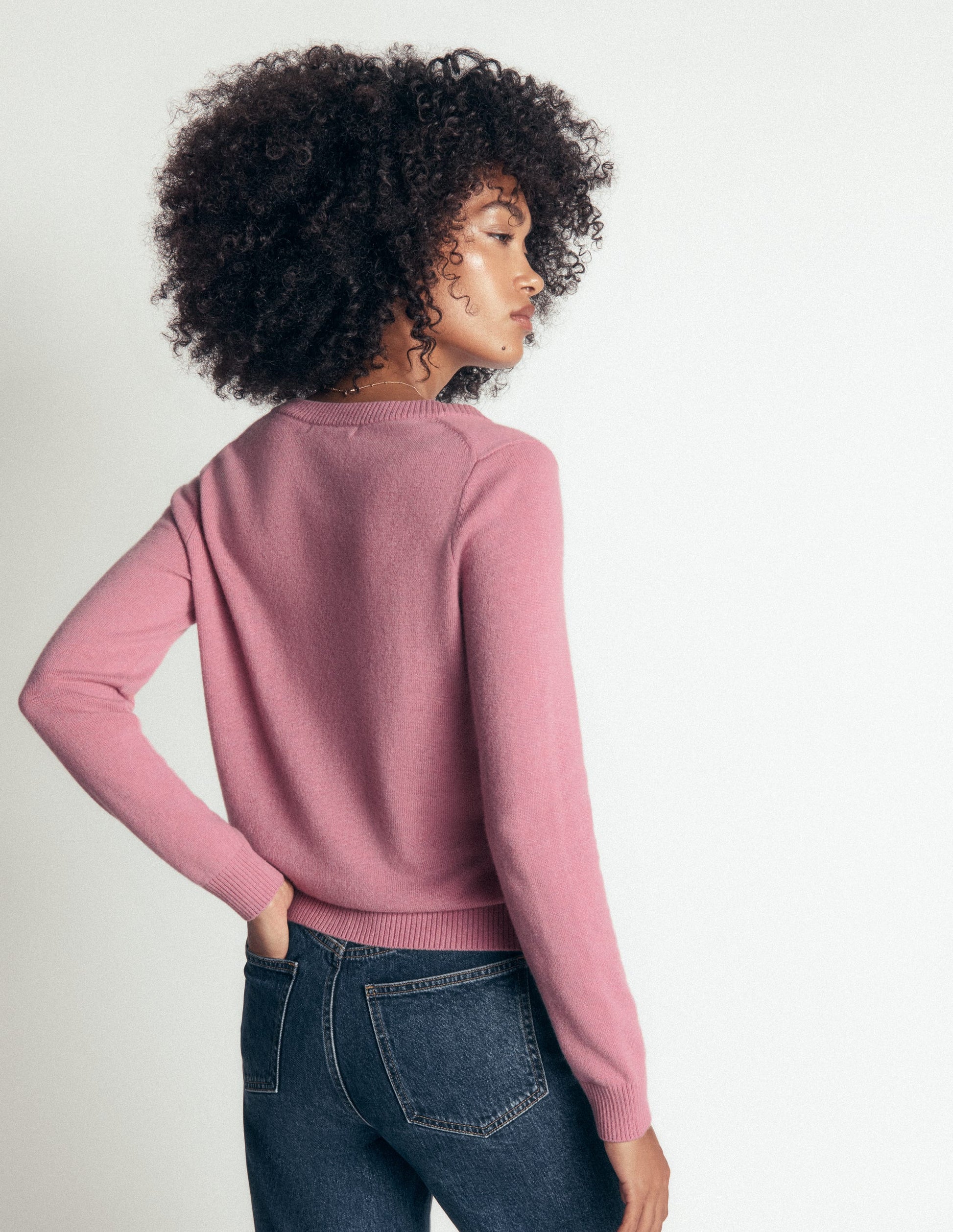 Elsie Cashmere V Neck Jumper-Pink Heather-3