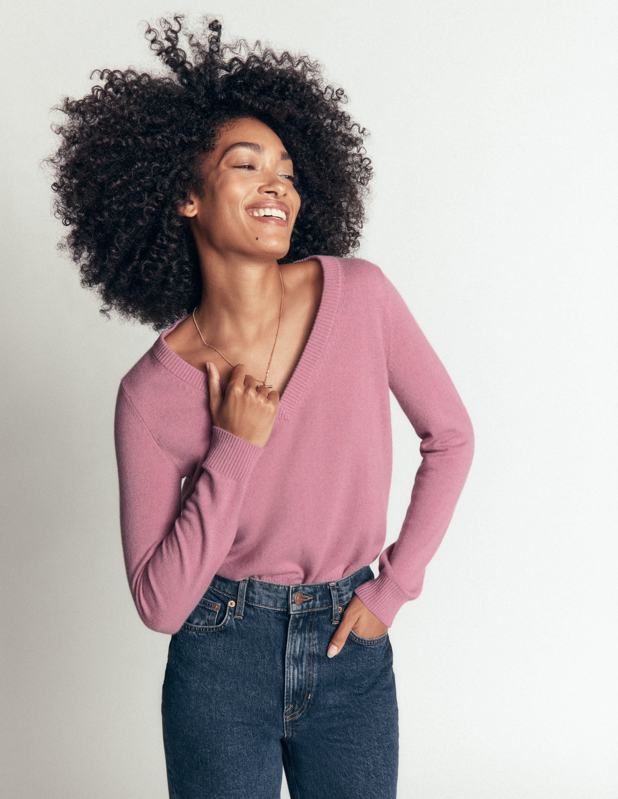 Elsie Cashmere V Neck Jumper-Pink Heather - Image 4
