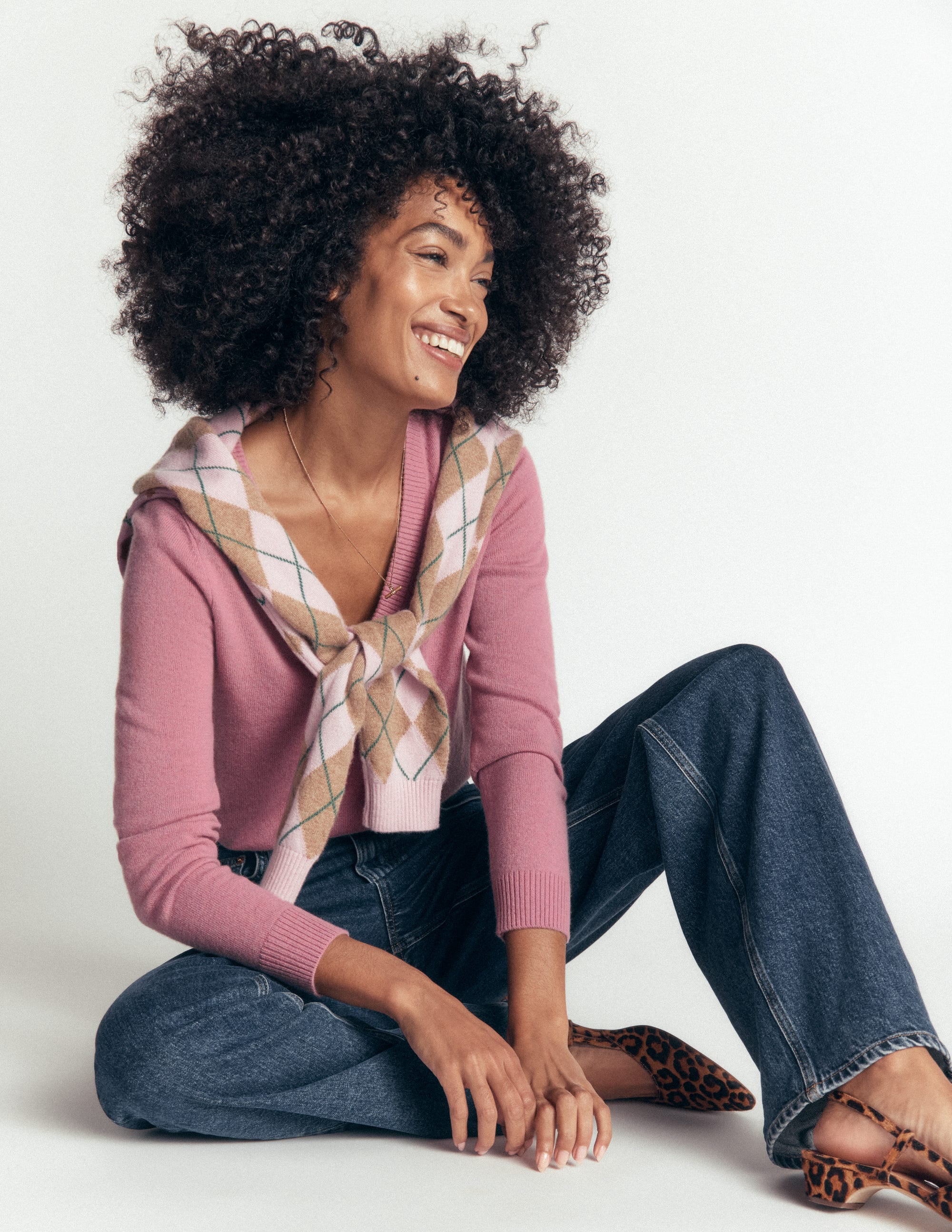 Elsie Cashmere V Neck Jumper-Pink Heather - Image 5