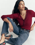 Paula Ribbed V Neck Jumper-Merlot