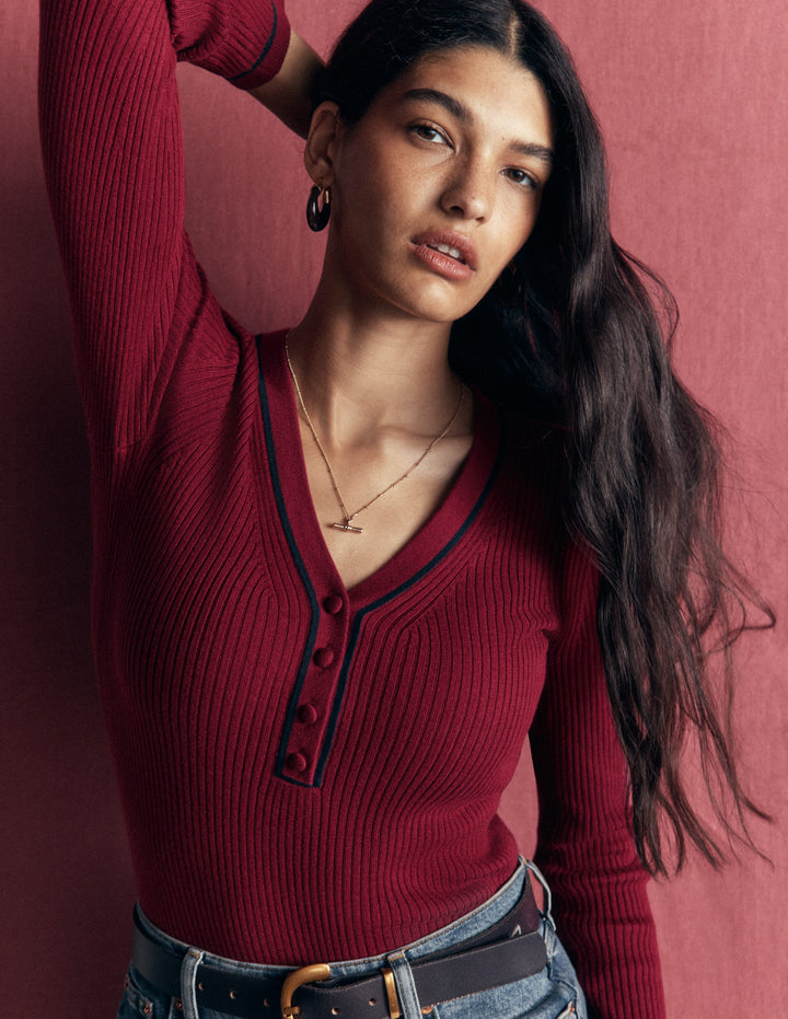 Paula Ribbed V Neck Jumper