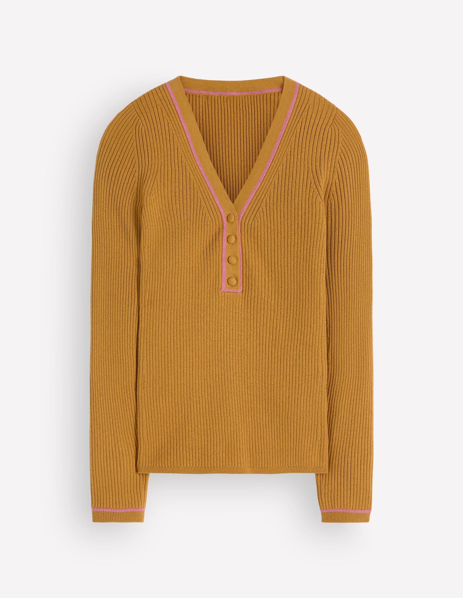 Paula Ribbed V Neck Jumper-Gold Wheat-5