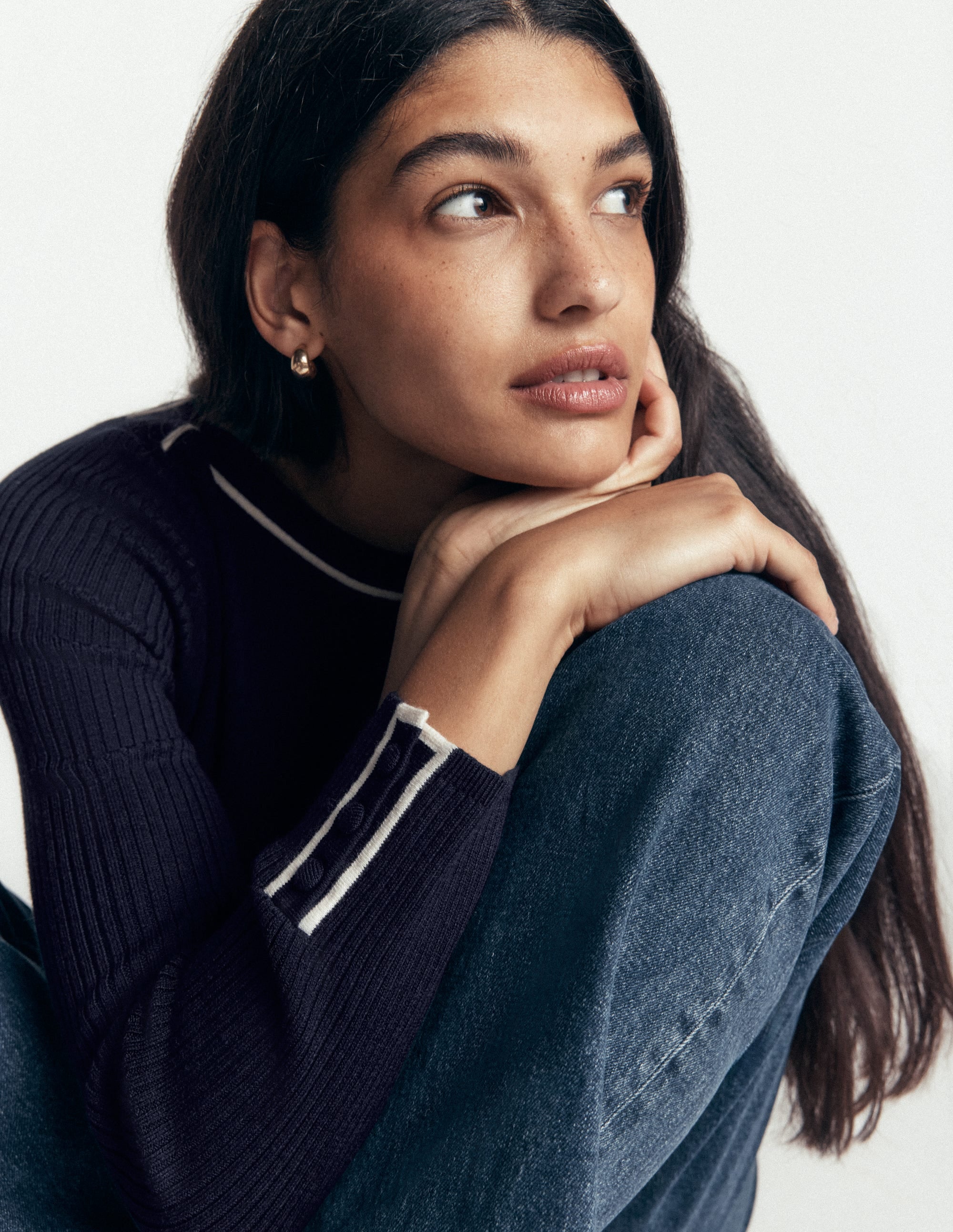 Paula Ribbed Boatneck Jumper-Navy - Image 2