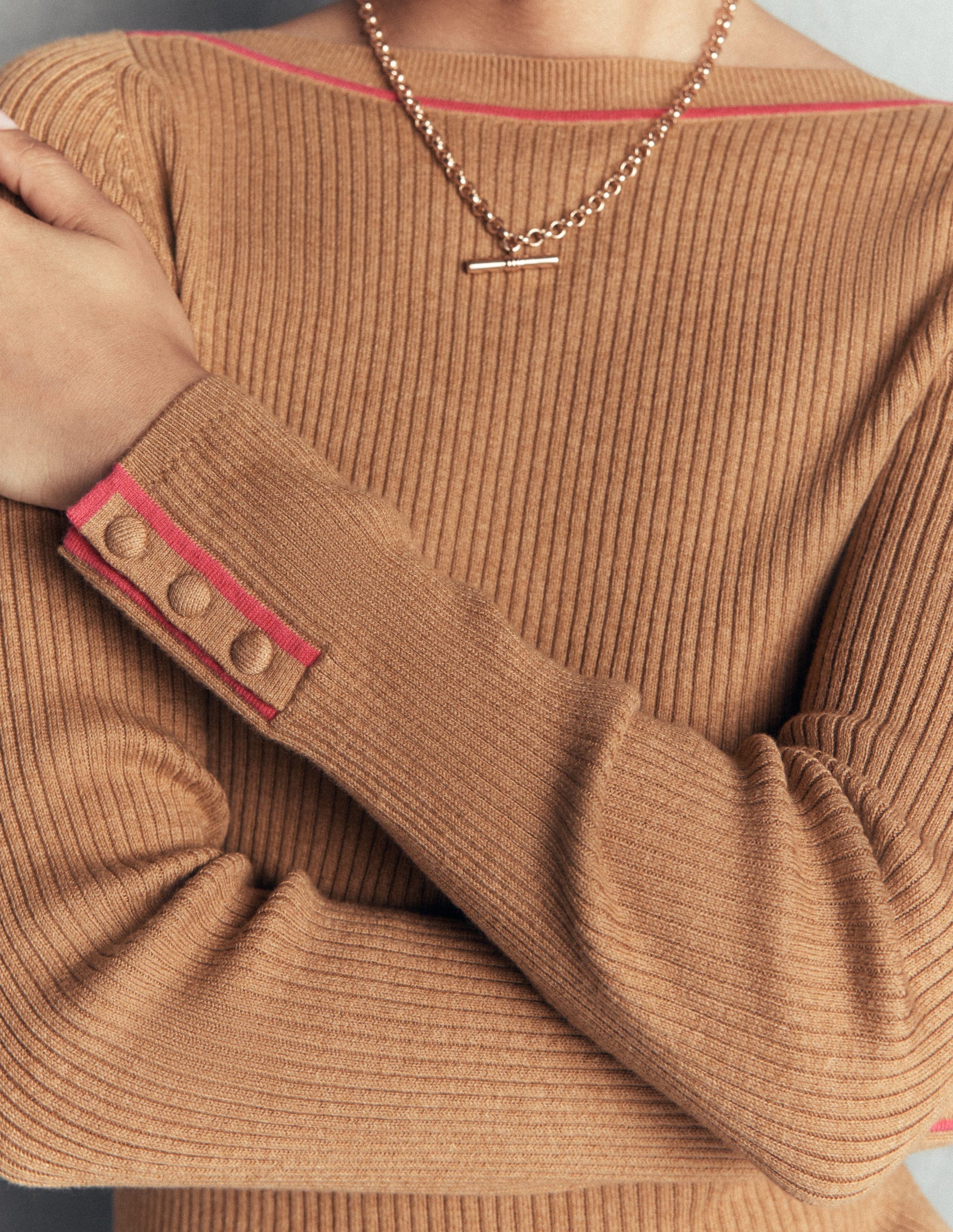 Paula Ribbed Boatneck Jumper-Camel-2