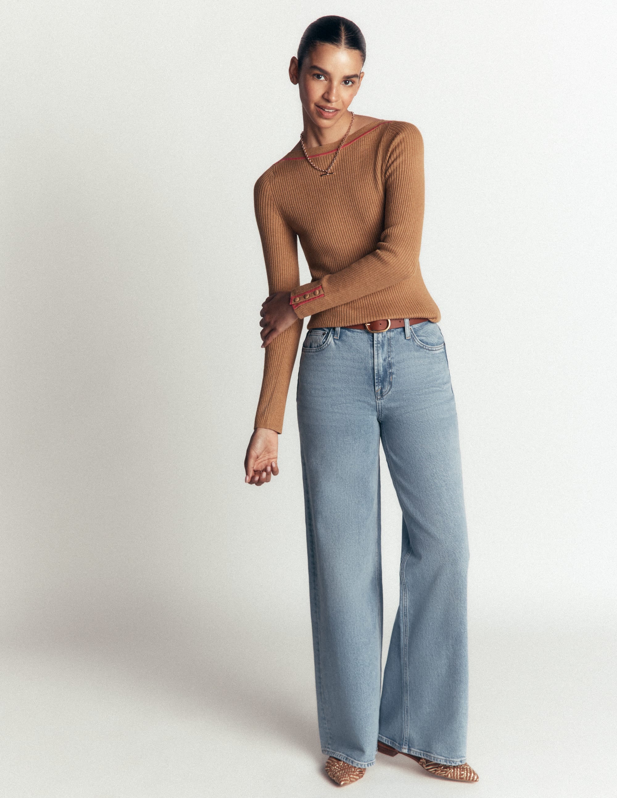 Paula Ribbed Boatneck Jumper-Camel - Image 5