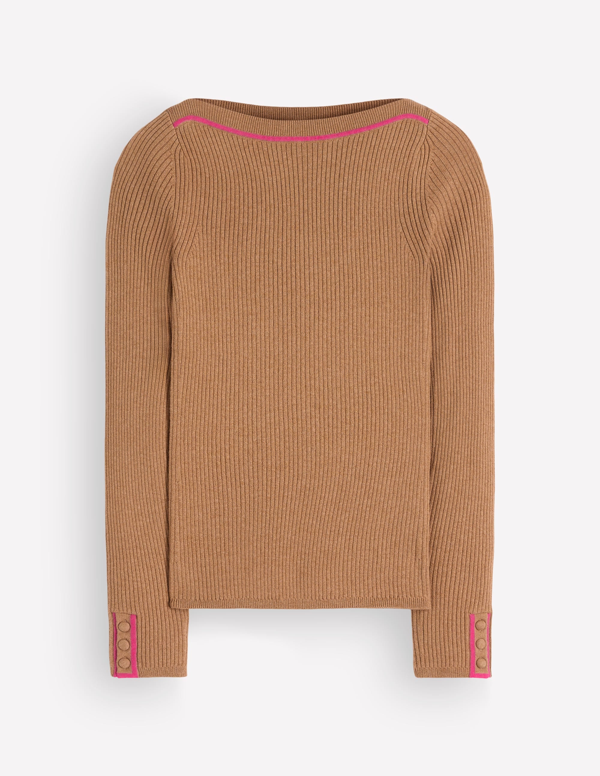 Paula Ribbed Boatneck Jumper-Camel - Image 6