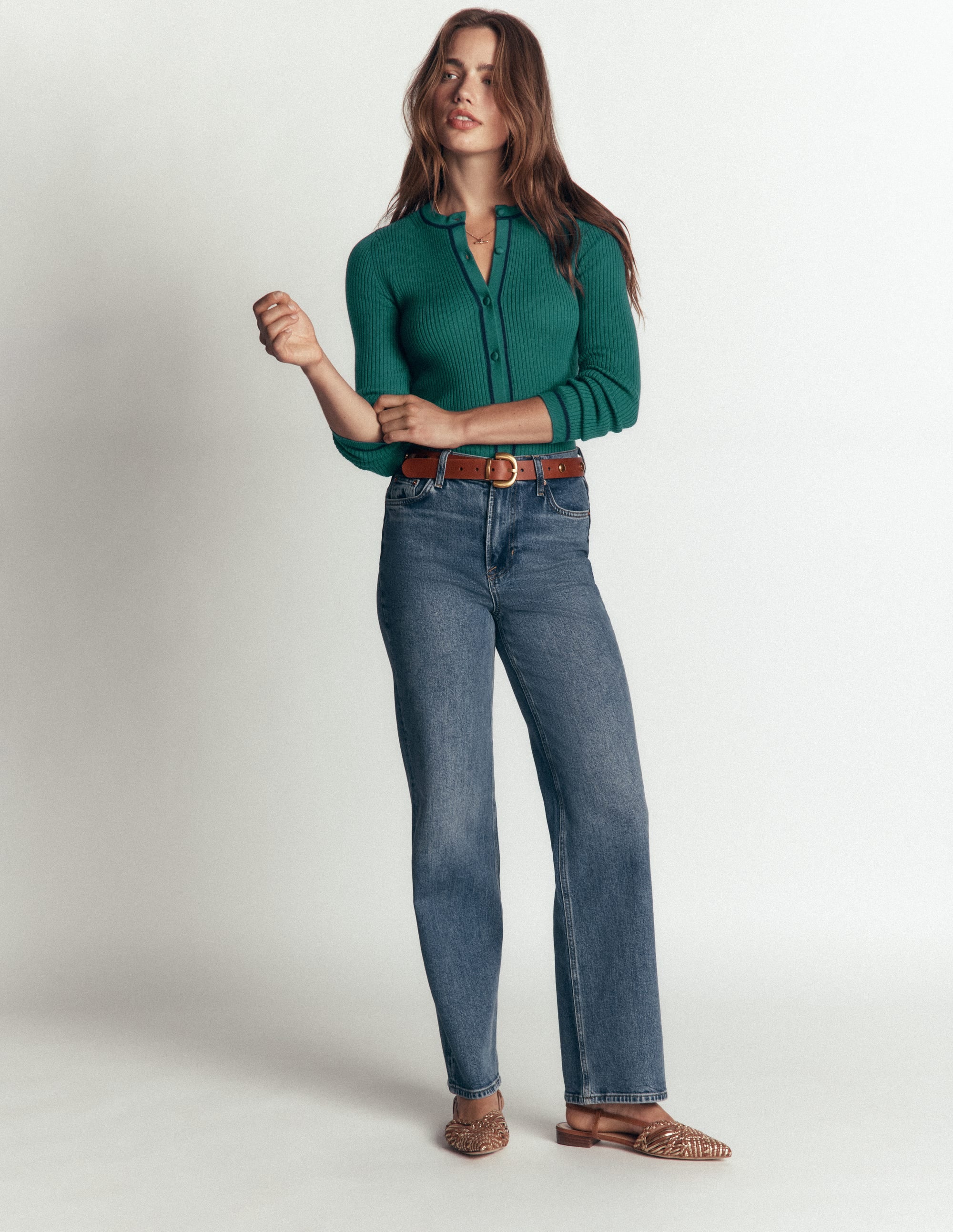 Paula Ribbed Crew Cardigan-Midnight Teal - Image 2
