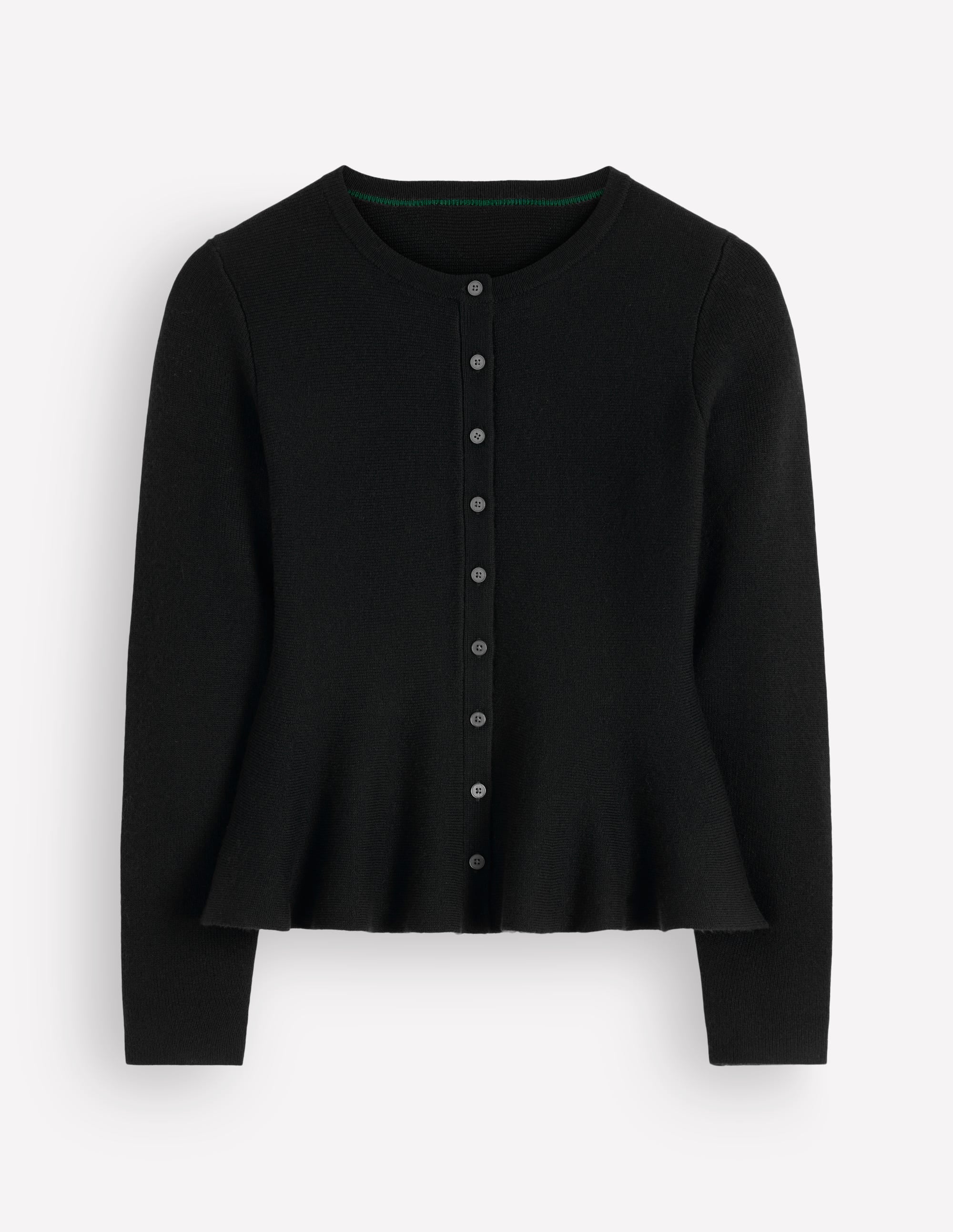 Fitted Wool Peplum Cardigan-Black - Image 6