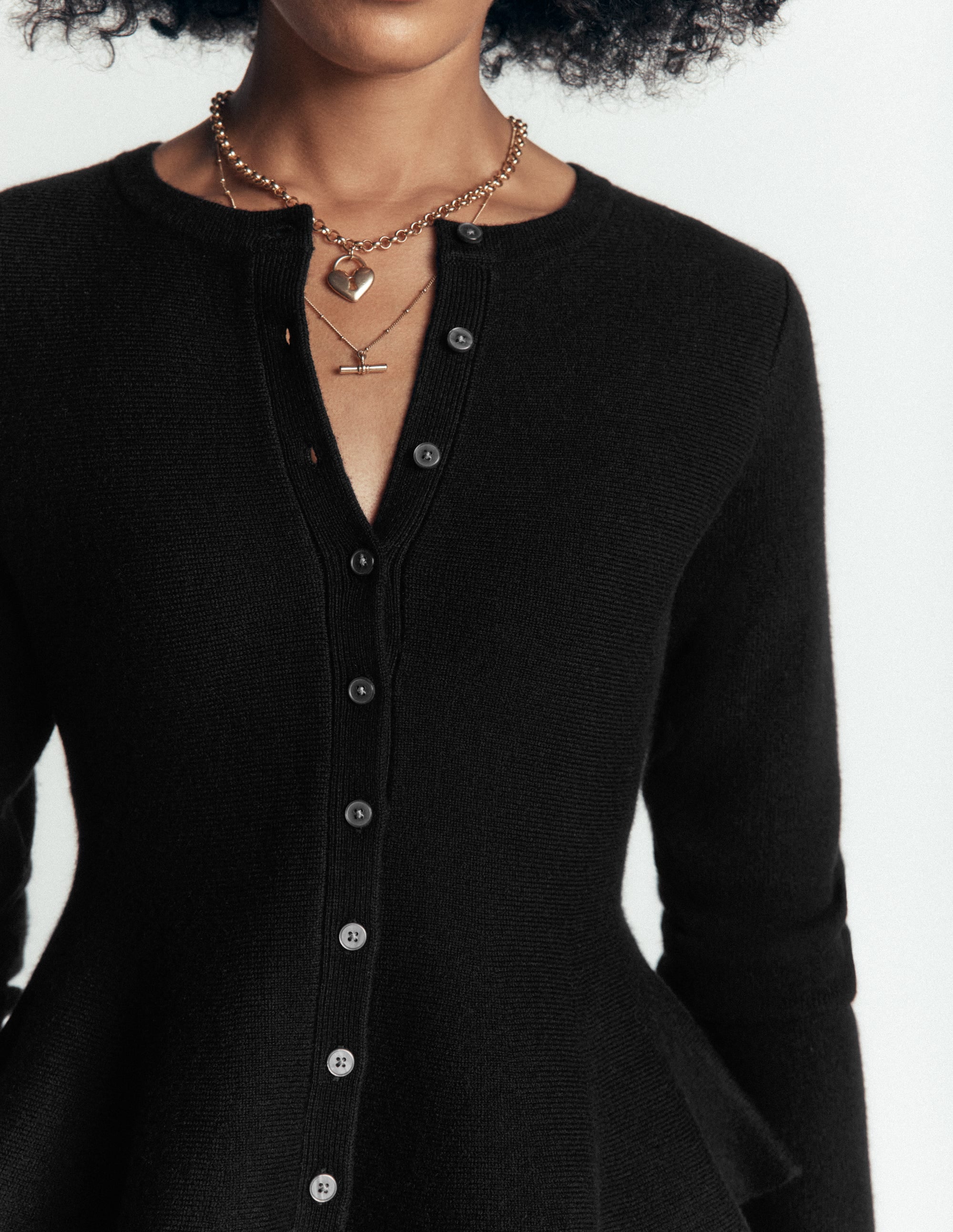Fitted Wool Peplum Cardigan-Black - Image 2