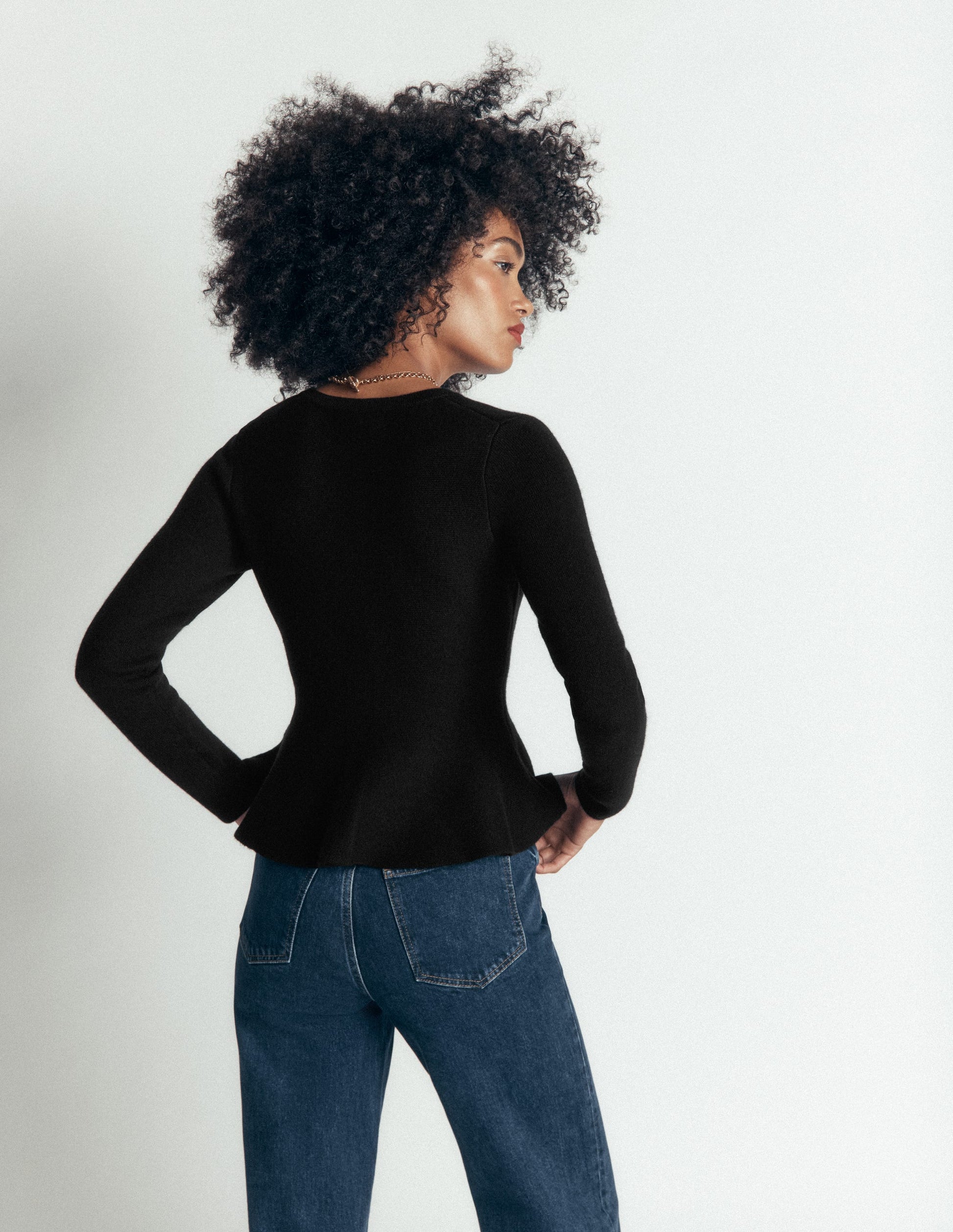 Fitted Wool Peplum Cardigan-Black-3