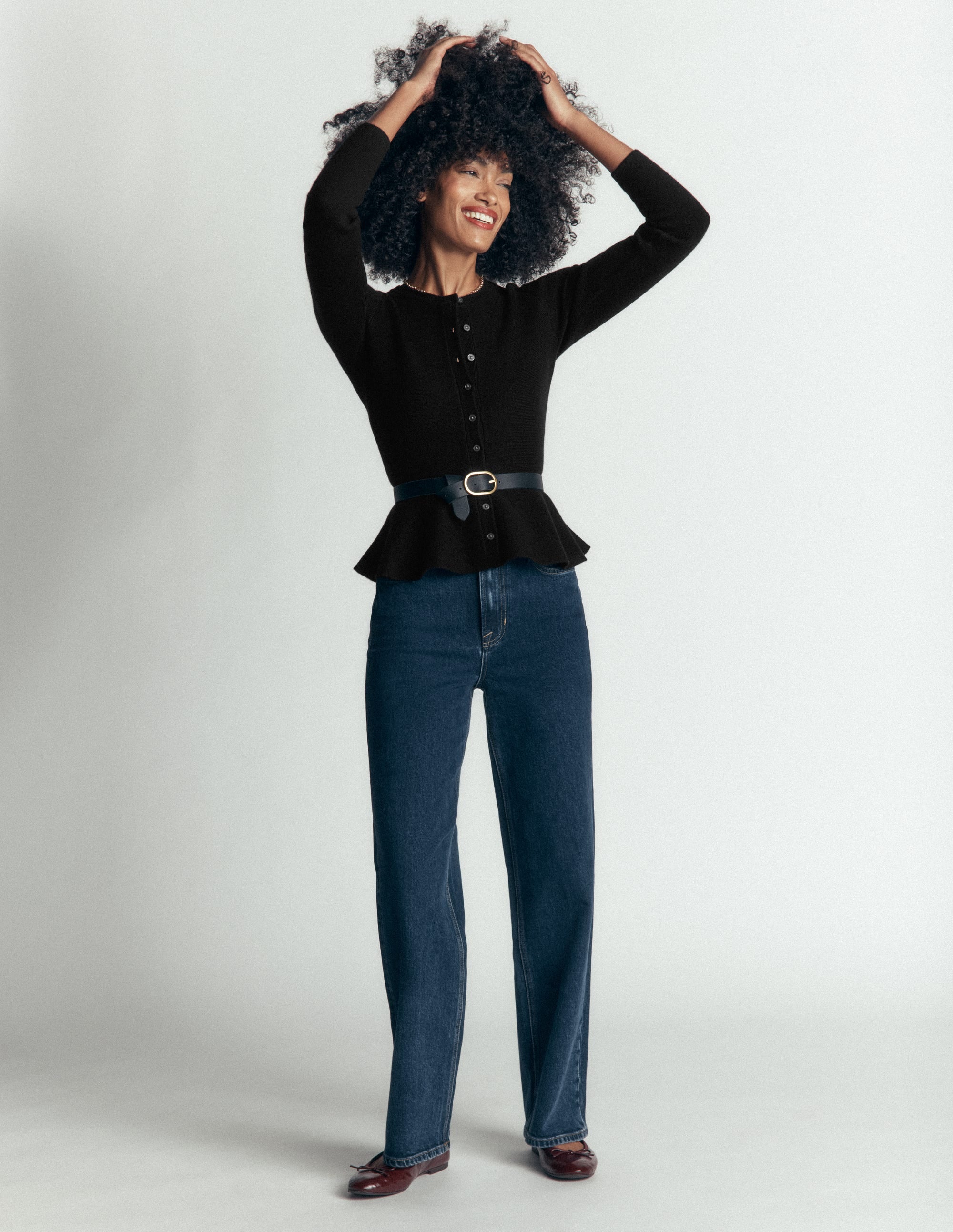 Fitted Wool Peplum Cardigan-Black - Image 4