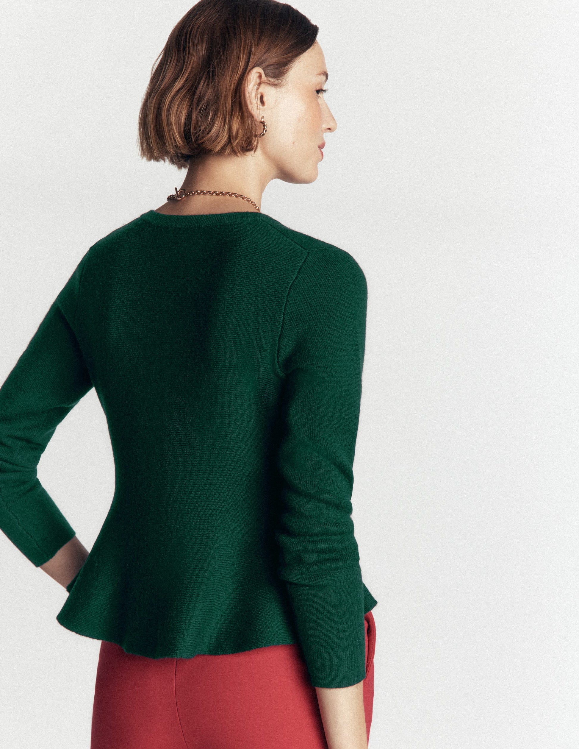 Fitted Wool Peplum Cardigan-Sea moss-3