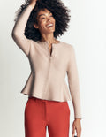 Fitted Wool Peplum Cardigan-Ivory
