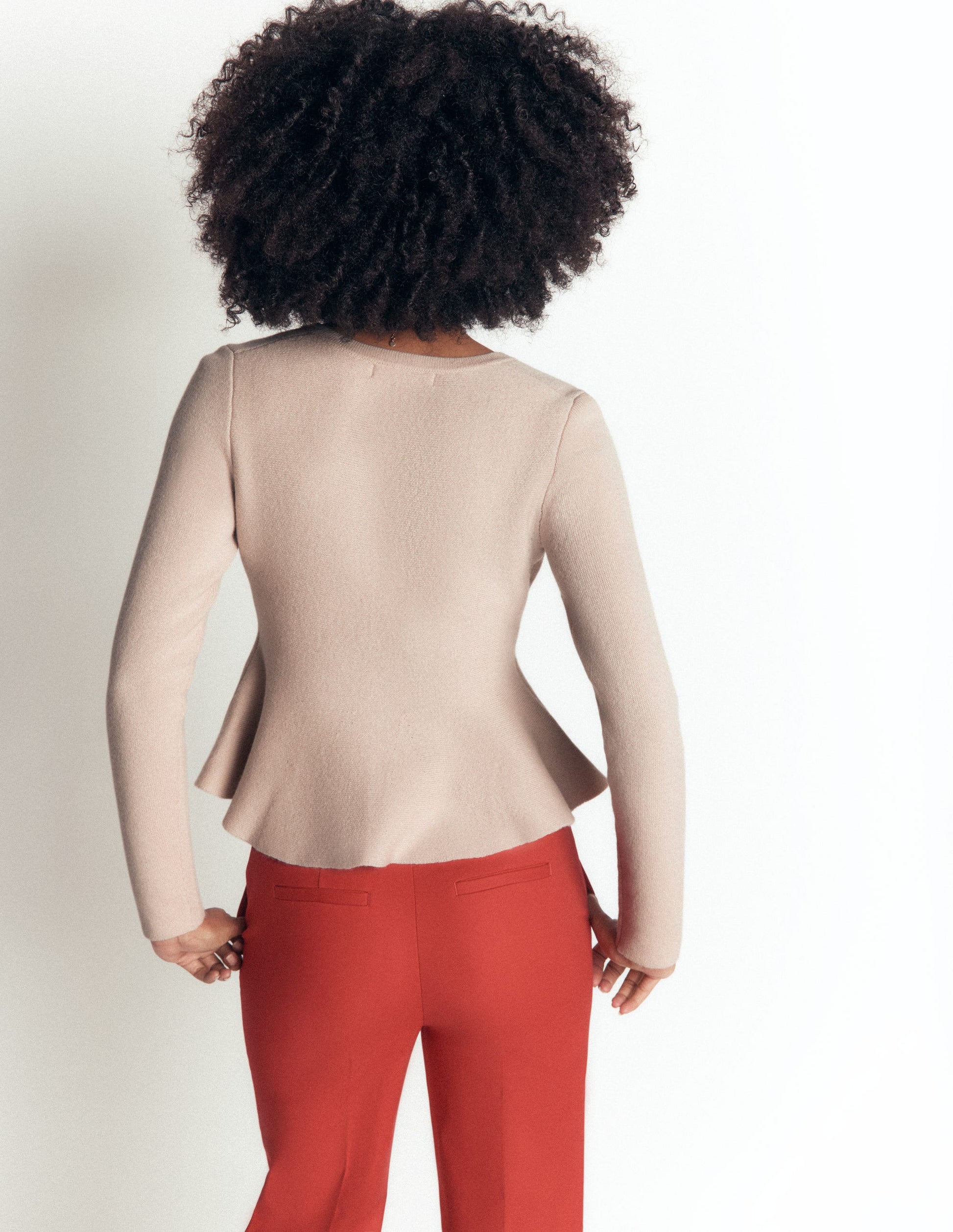 Fitted Wool Peplum Cardigan-Ivory-3