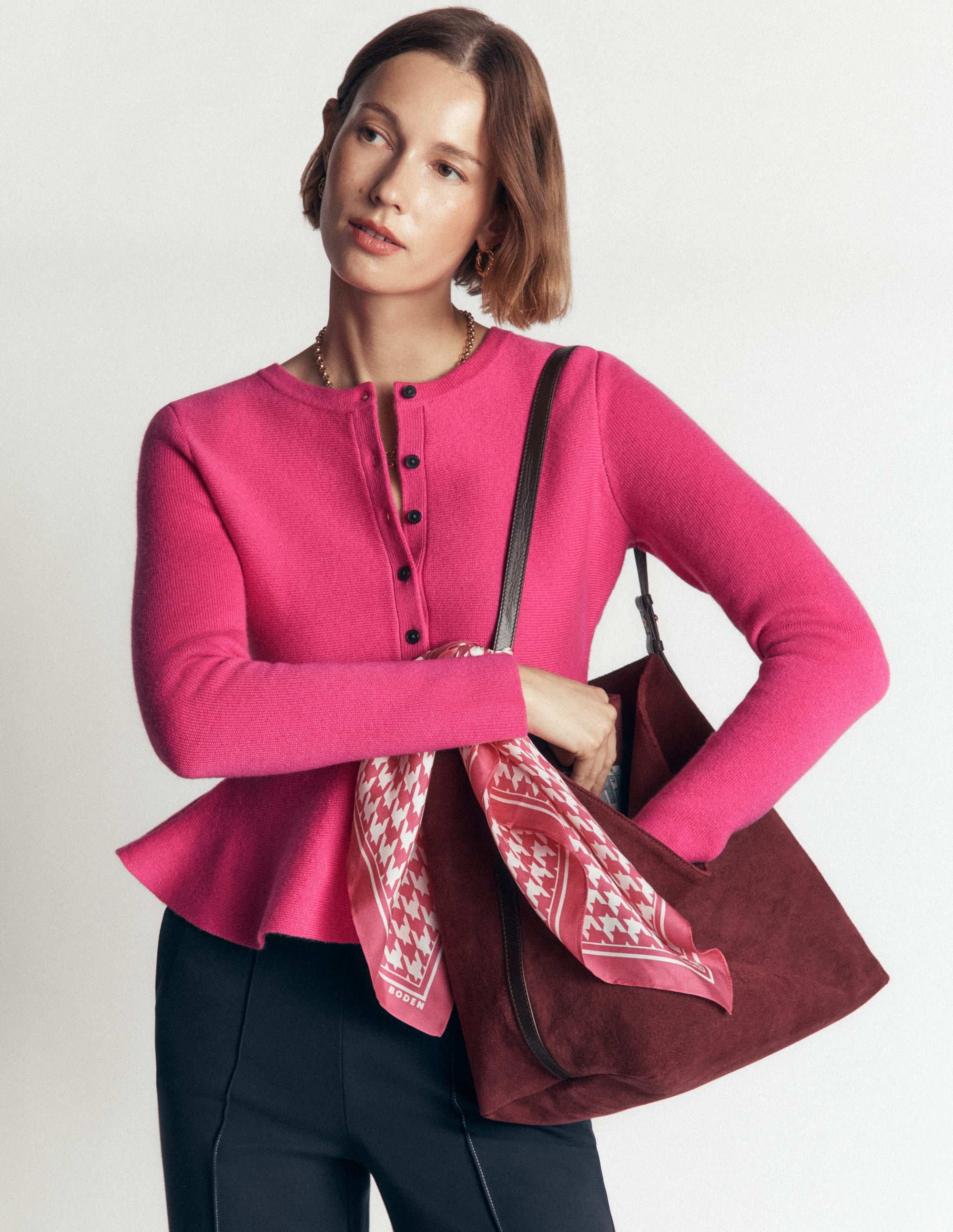 Fitted Wool Peplum Cardigan - Pink | Boden UK
