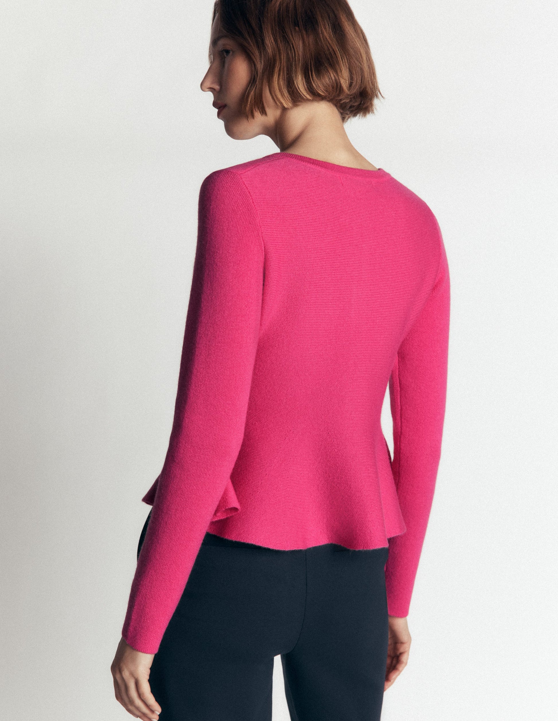 Fitted Wool Peplum Cardigan-Pink-3