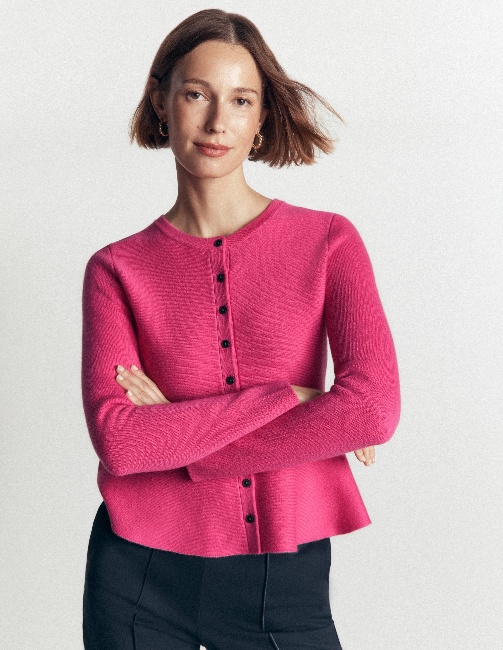 Fitted Wool Peplum Cardigan-Pink - Image 5