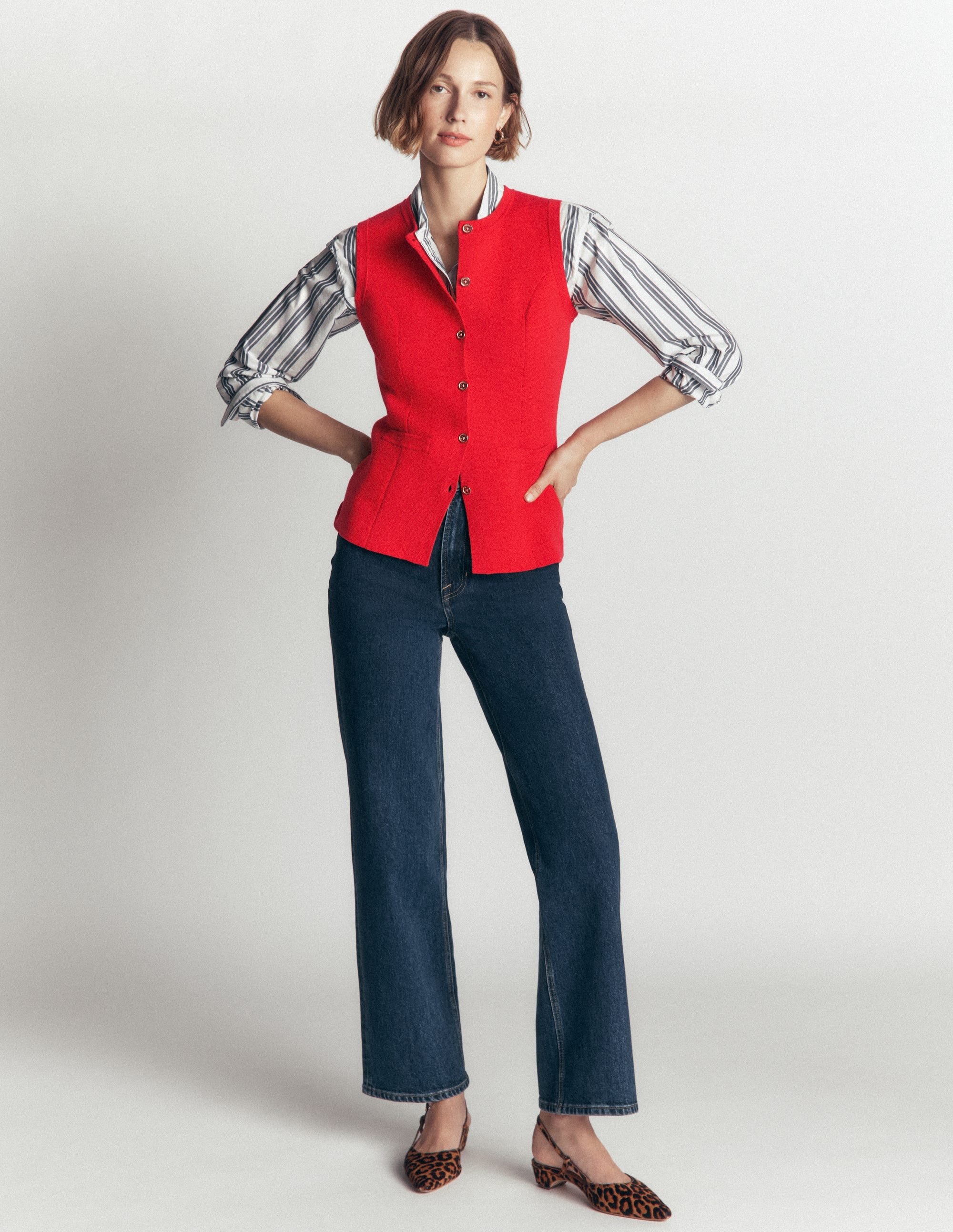 Crew Milano Knit Waistcoat-Poppy Red - Image 7