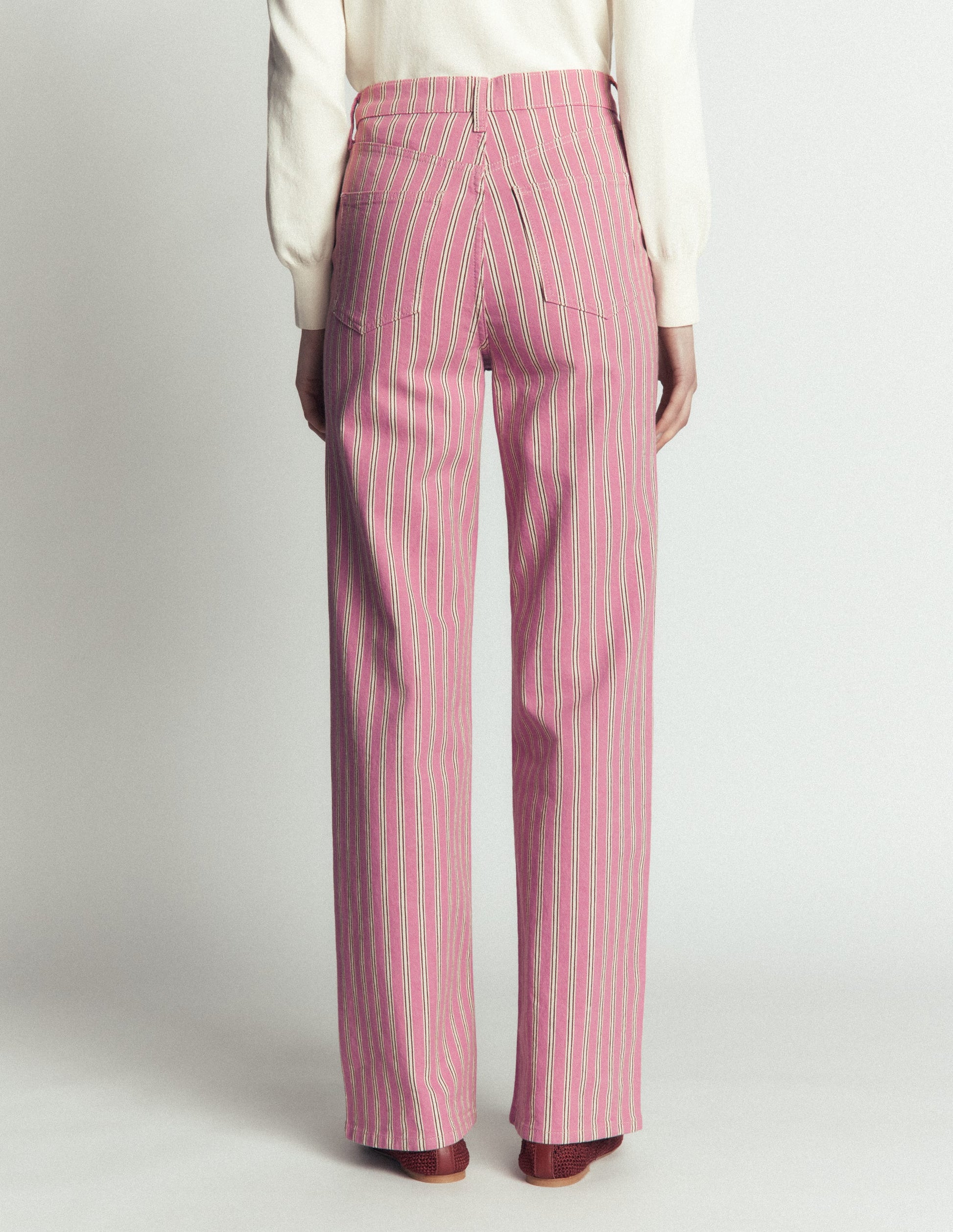 High Rise Column Leg Jeans-Pink, Maroon Tram Stripe-3