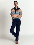 High Rise Cord Slim Jeans-Navy