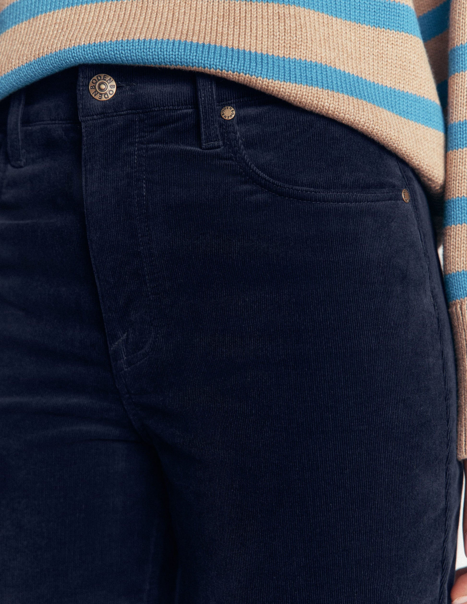 High Rise Cord Slim Jeans-Navy-2