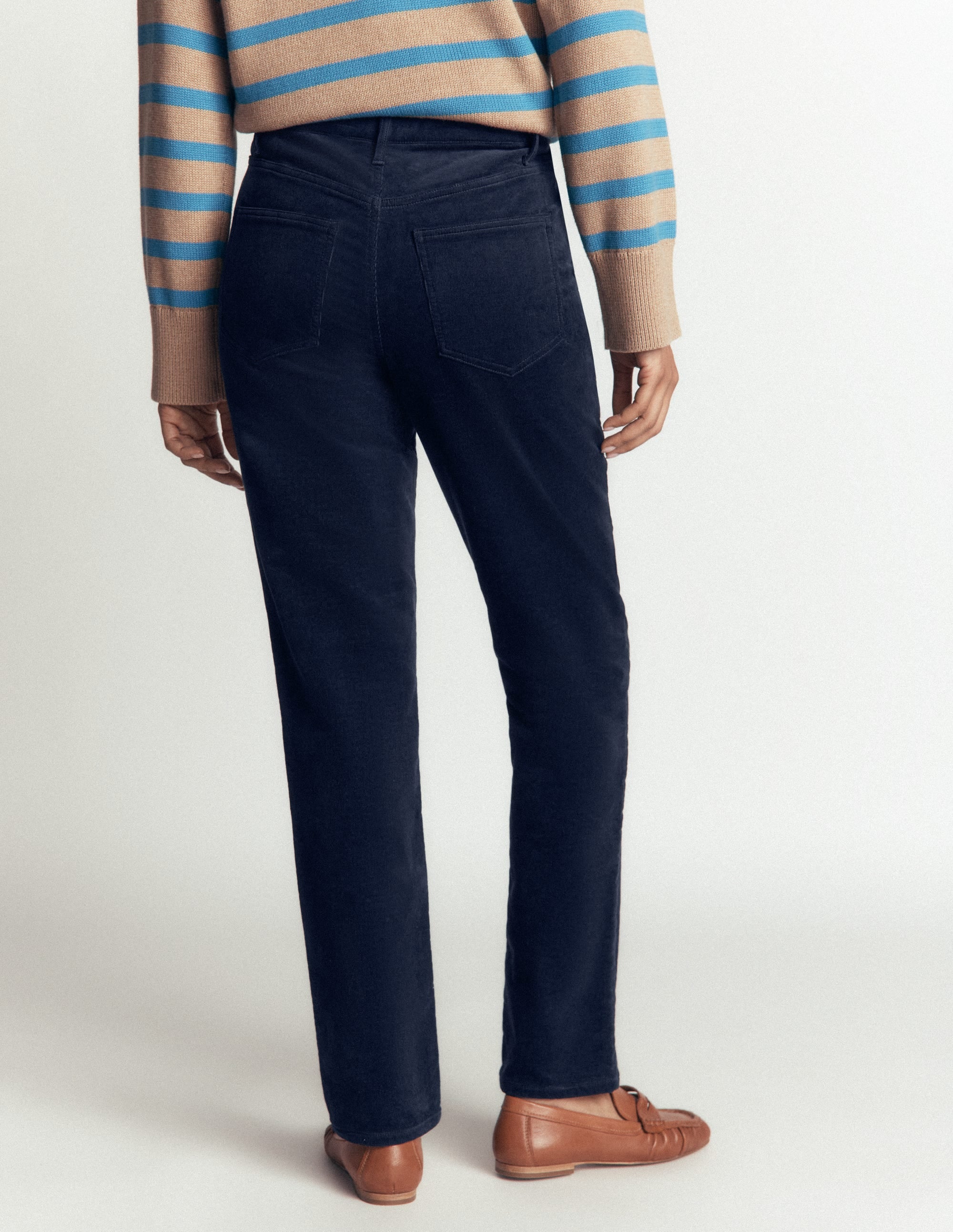 High Rise Cord Slim Jeans-Navy - Image 3