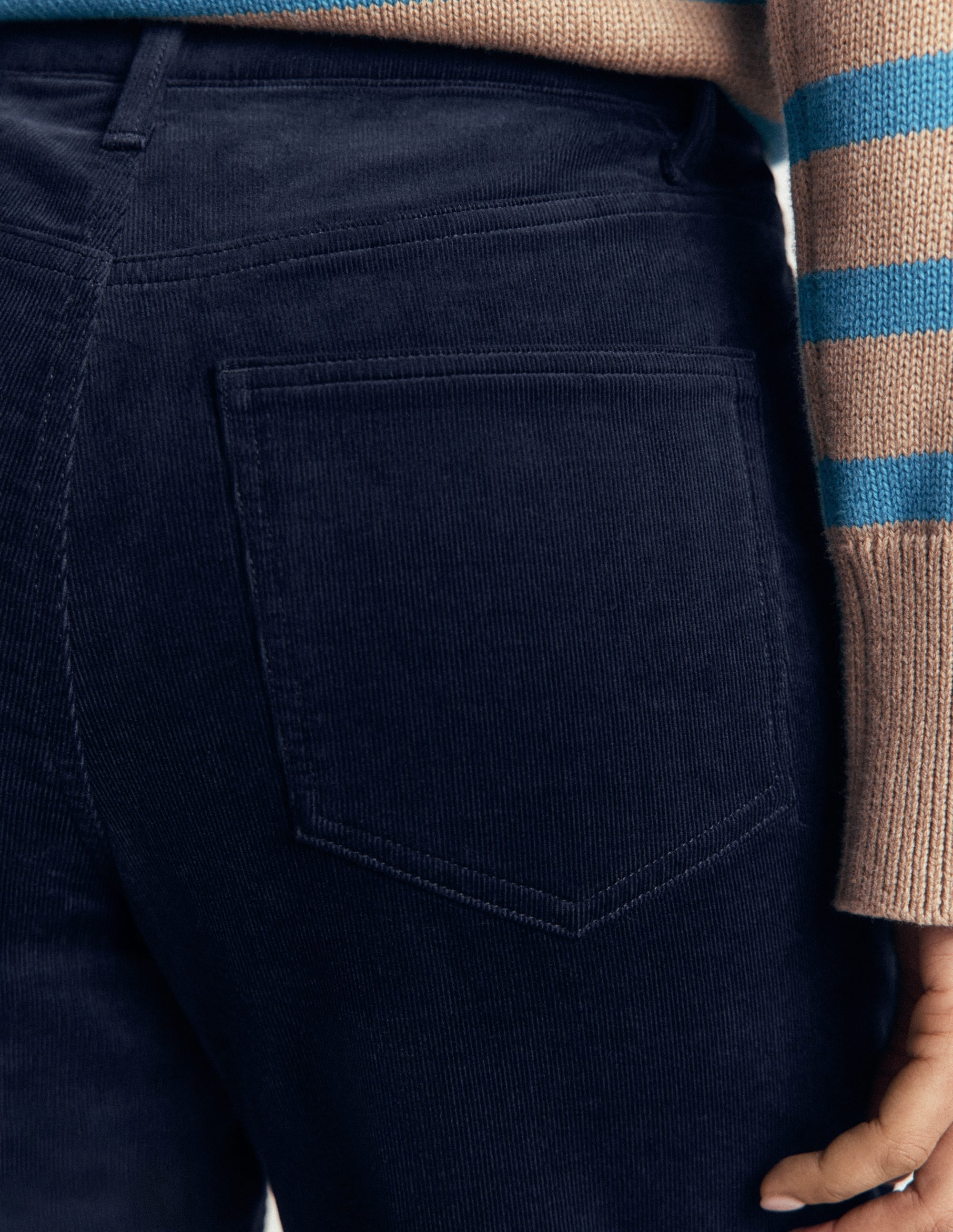 High Rise Cord Slim Jeans-Navy - Image 4