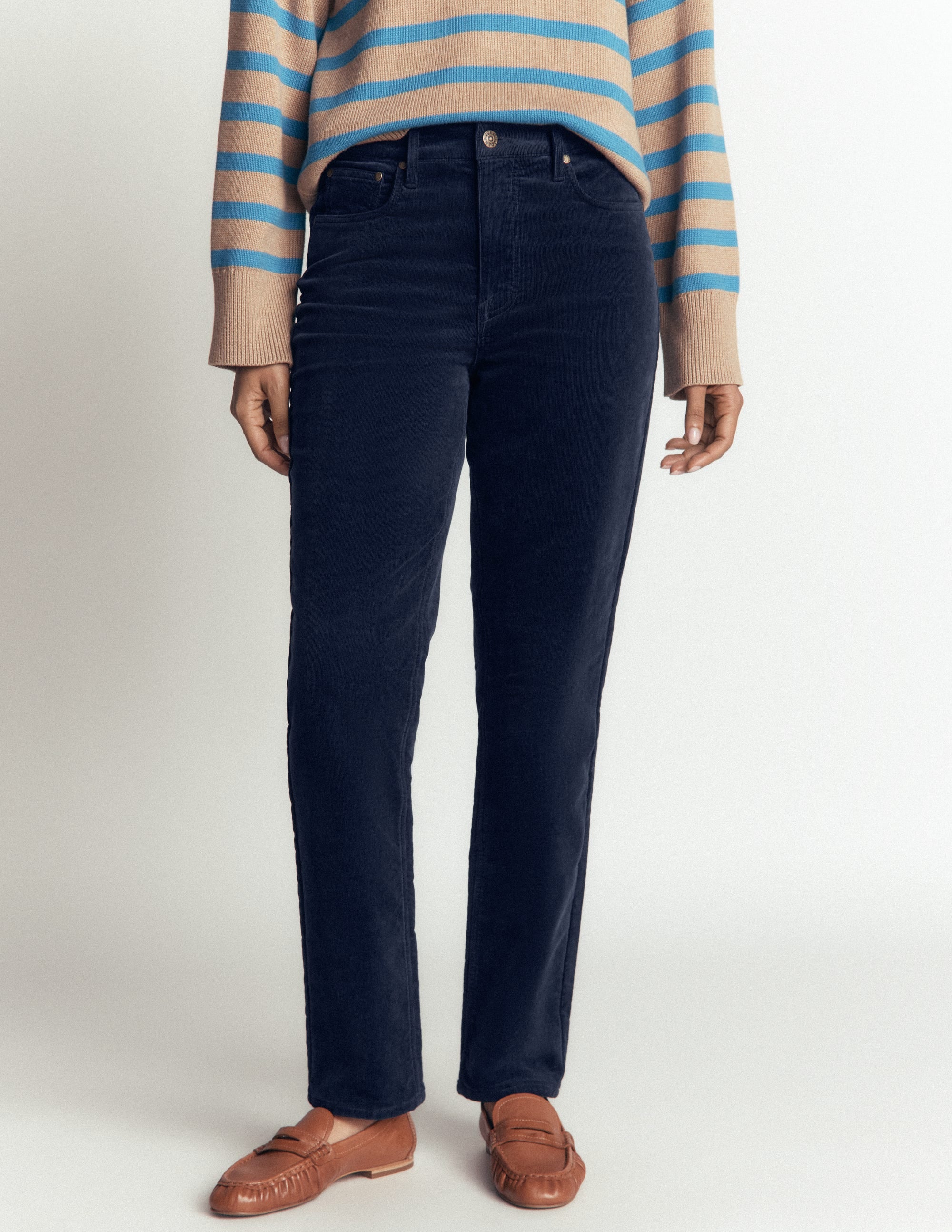 High Rise Cord Slim Jeans-Navy - Image 5