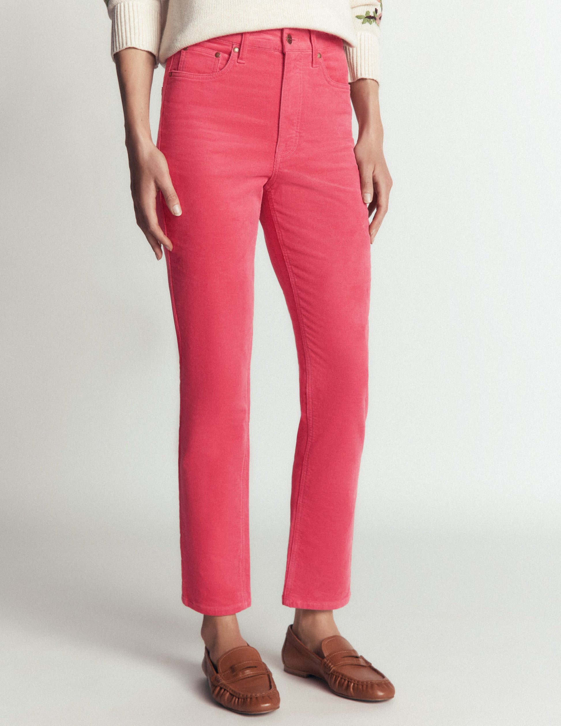 High Rise Cord Slim Jeans-Holly Berry-4