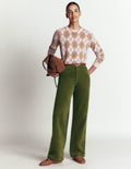 High Rise Cord Column Jeans-Chive