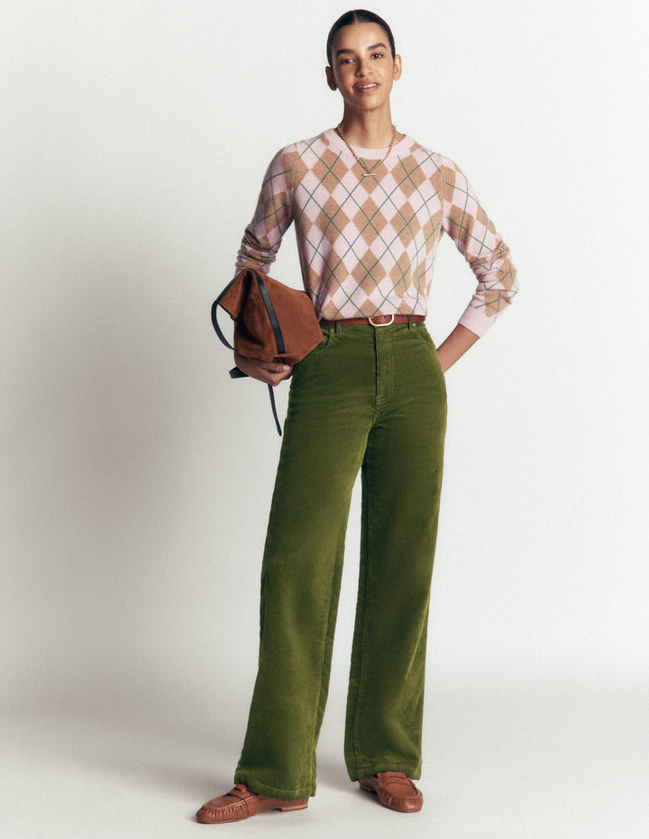 High Rise Cord Column Jeans-Chive