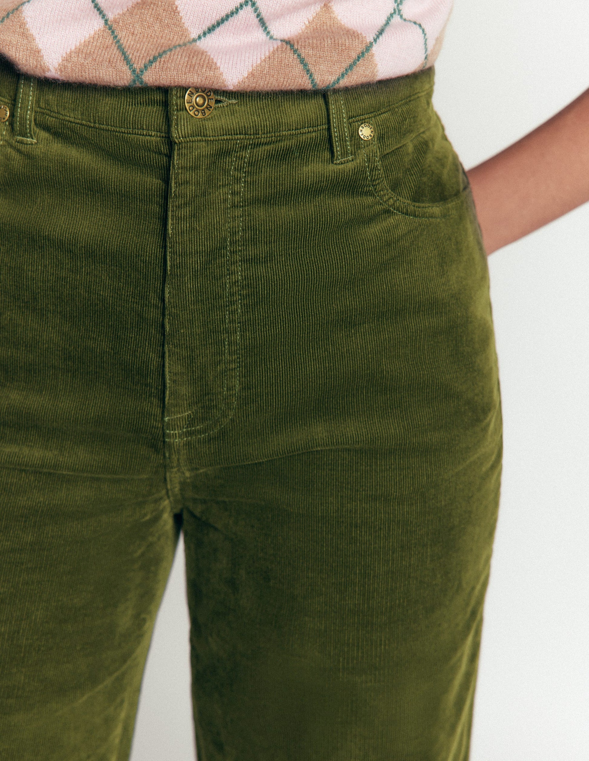 High Rise Cord Column Jeans-Chive-2