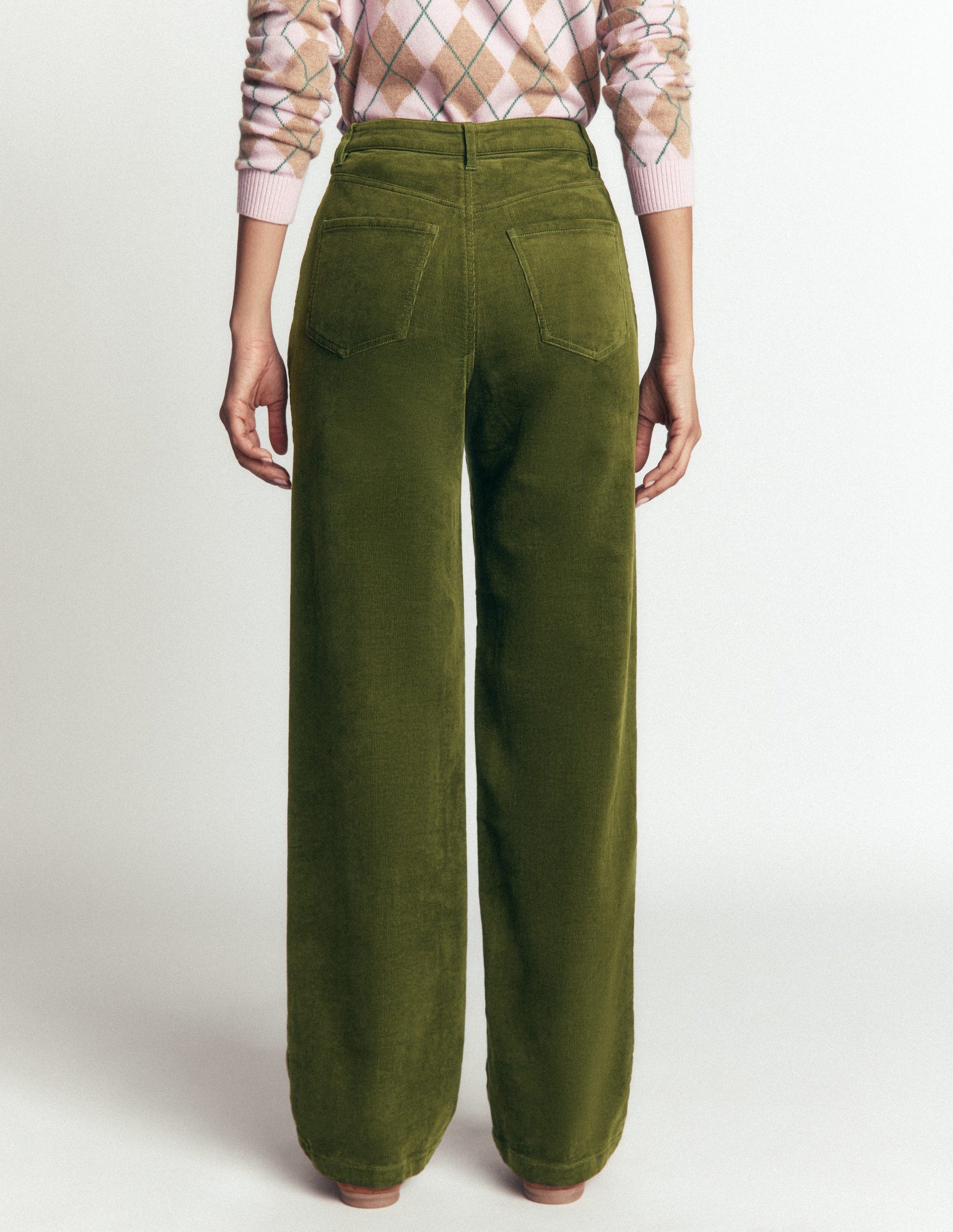 High Rise Cord Column Jeans-Chive-3