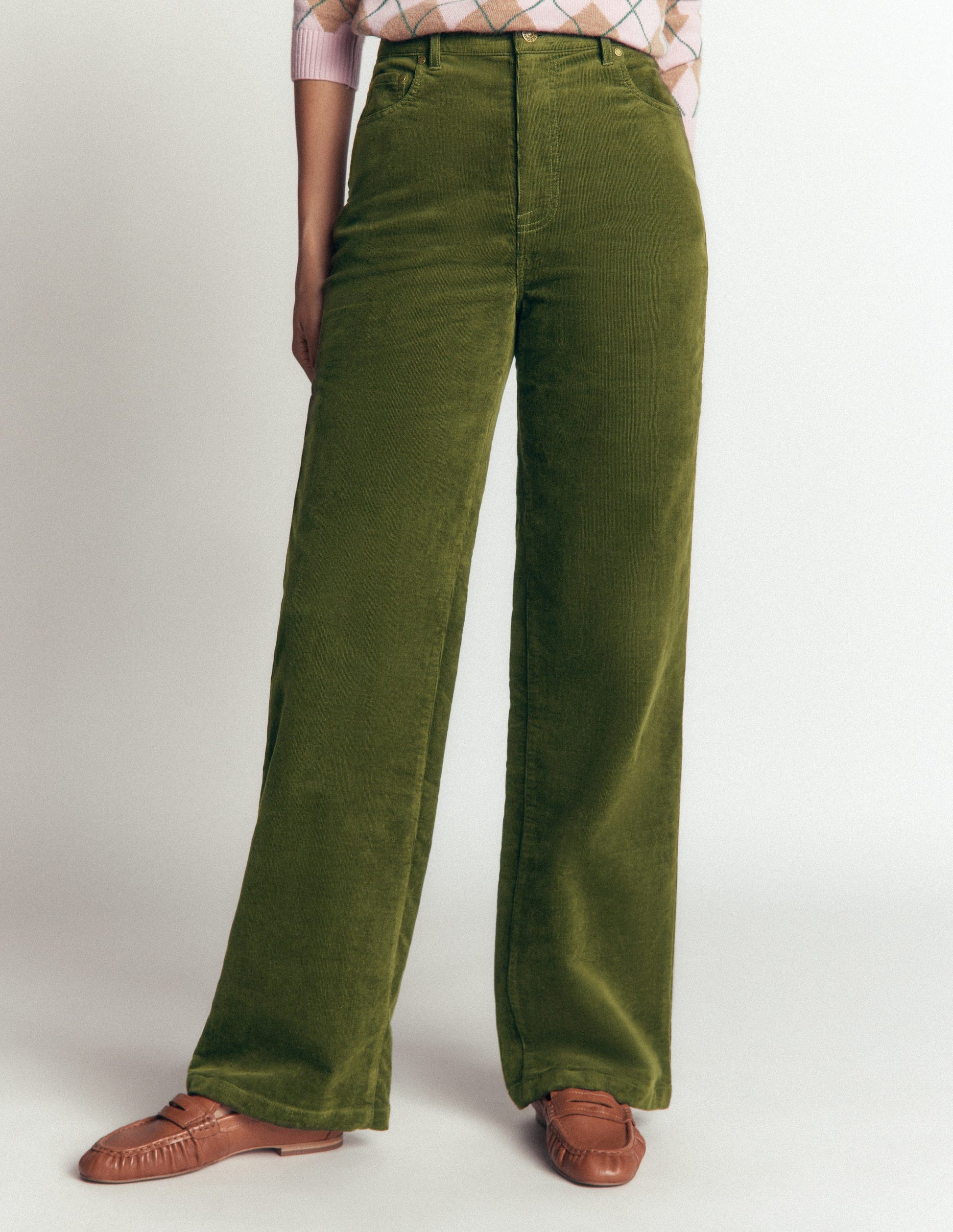 High Rise Cord Column Jeans-Chive-5