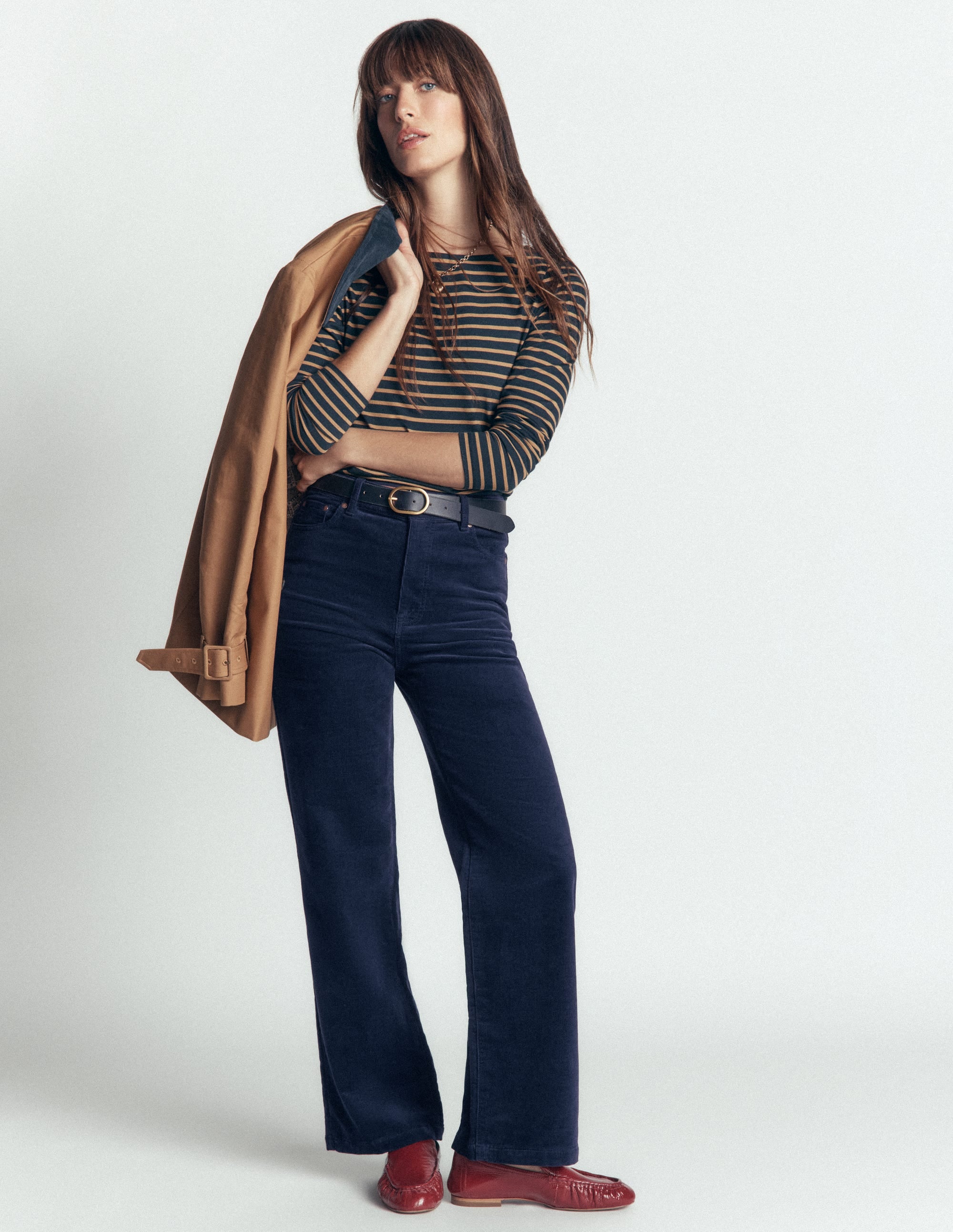 High Rise Cord Column Jeans-Navy - Image 1