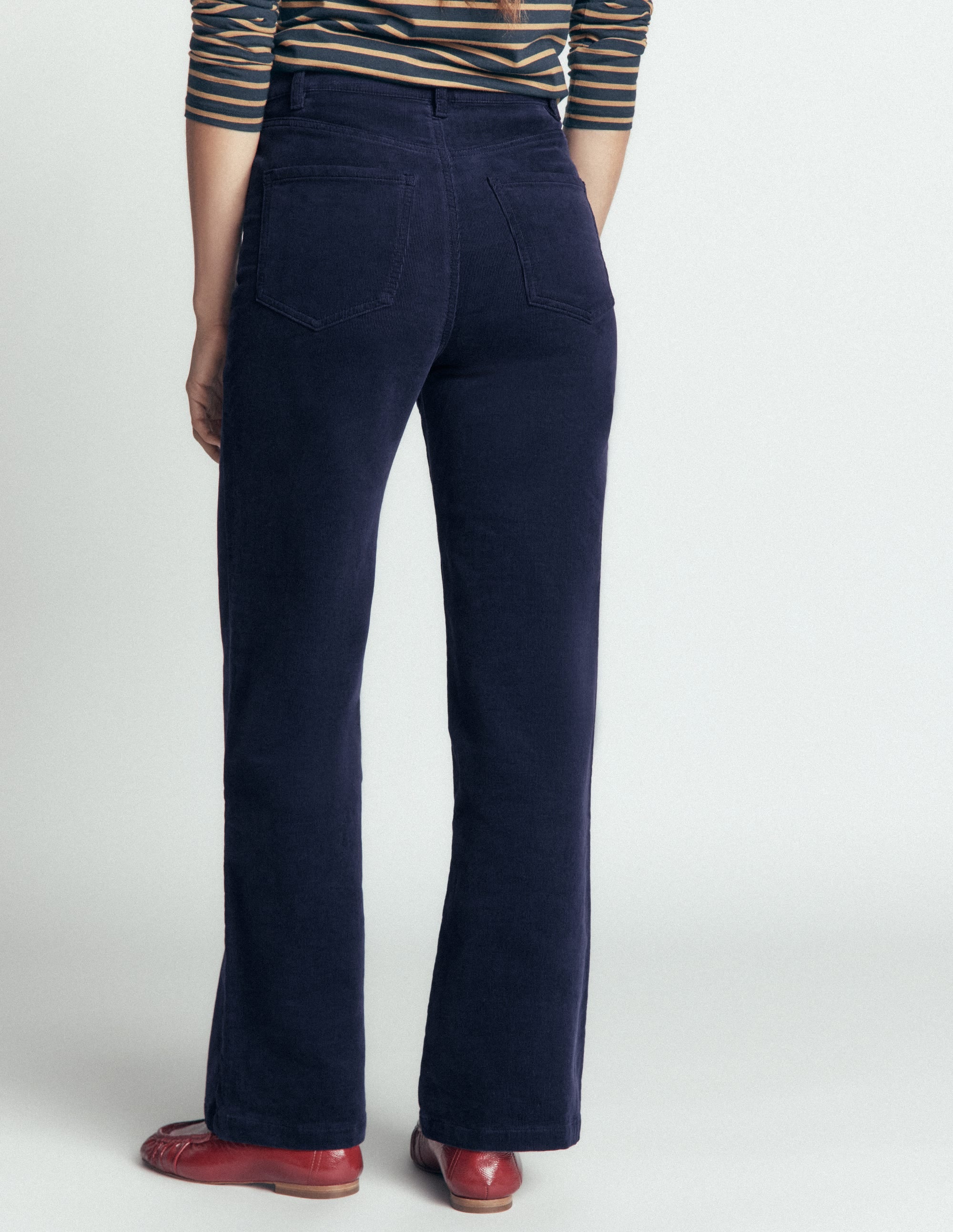 High Rise Cord Column Jeans-Navy - Image 3