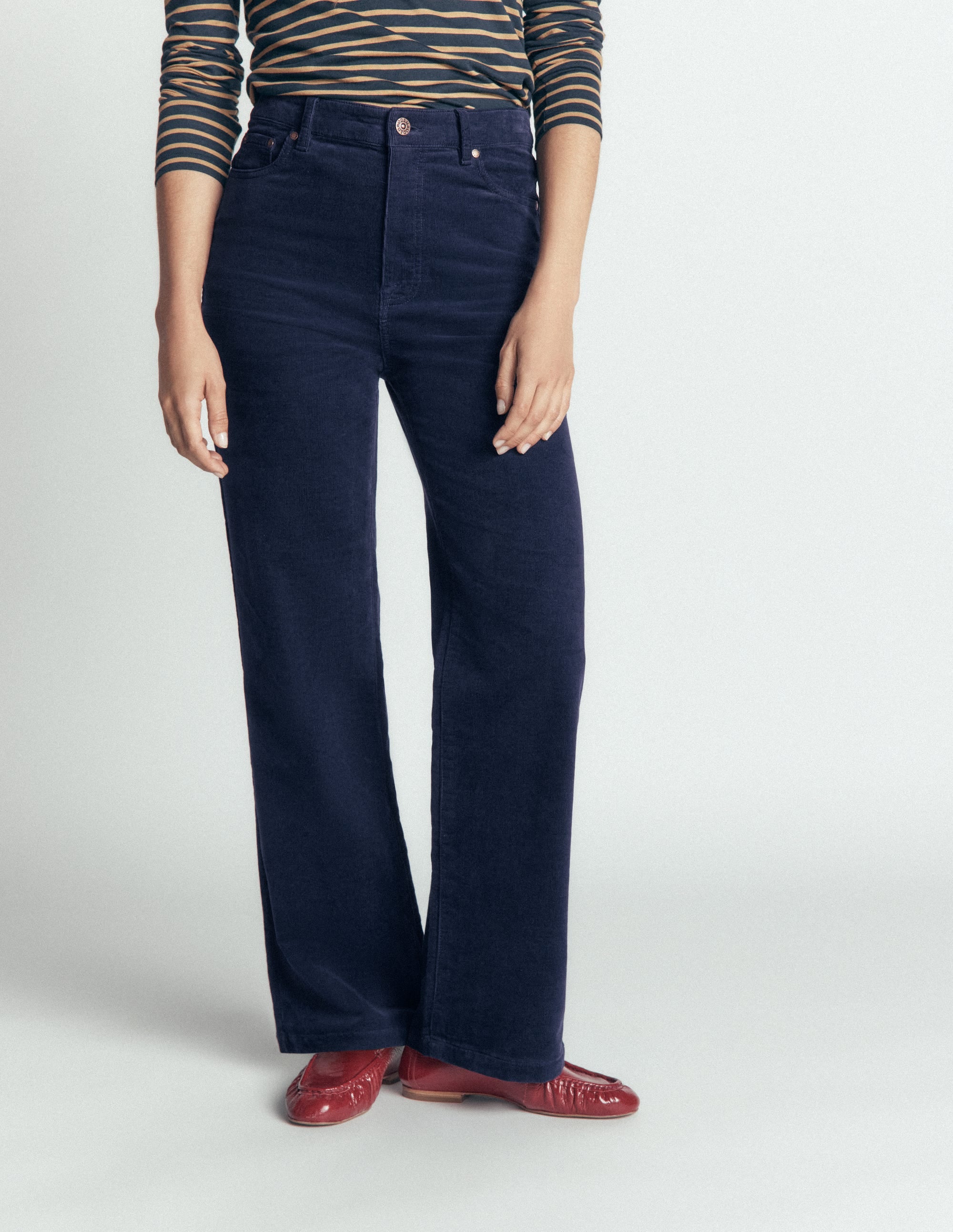 High Rise Cord Column Jeans-Navy - Image 4