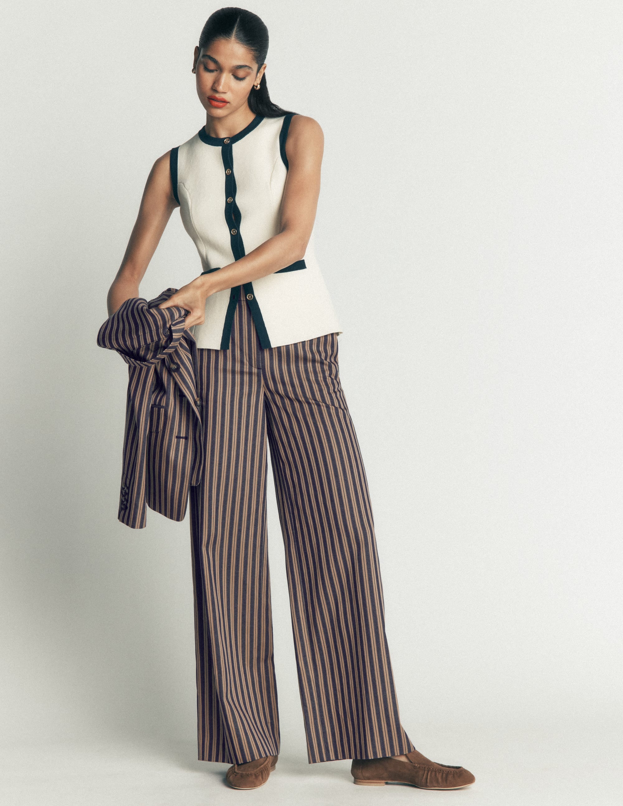 Belgravia Tailored Trousers-Navy, Camel Stripe - Image 1