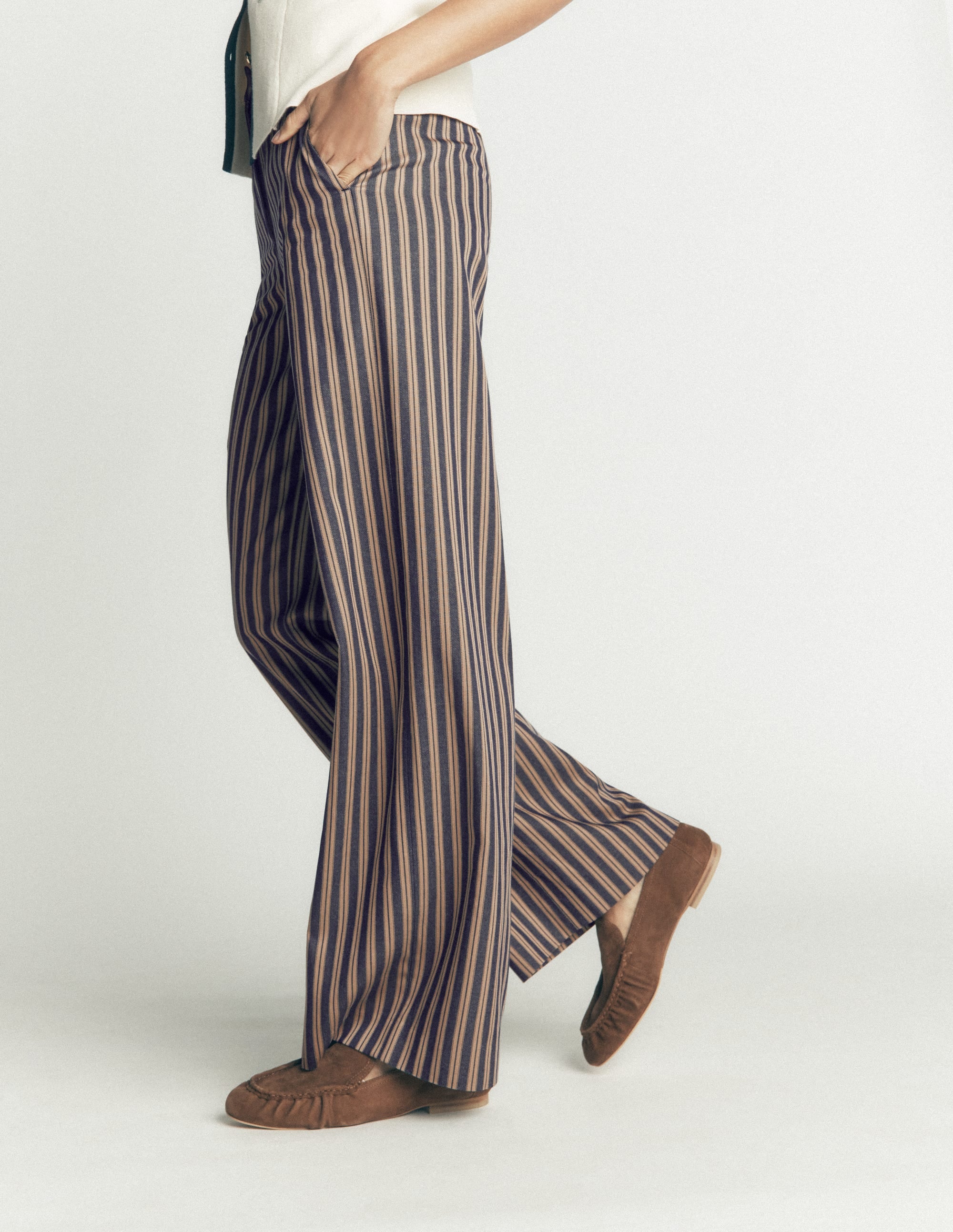 Belgravia Tailored Trousers-Navy, Camel Stripe - Image 2