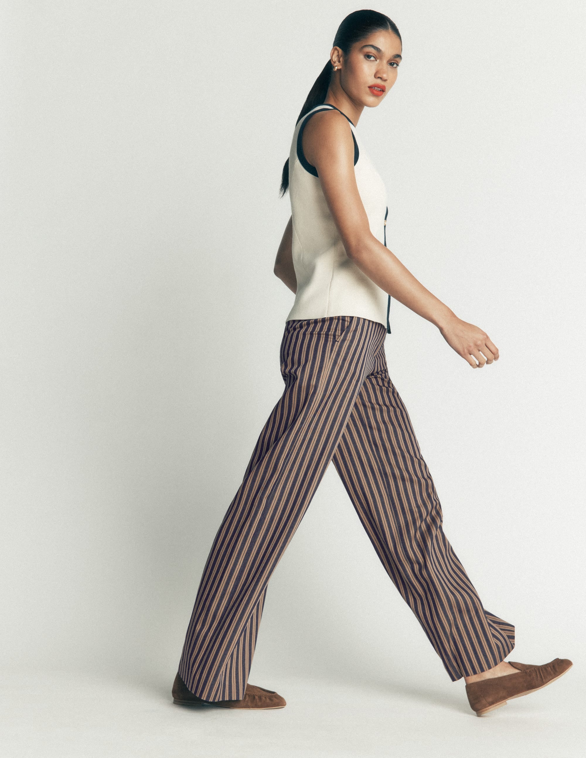Belgravia Tailored Trousers-Navy, Camel Stripe - Image 3