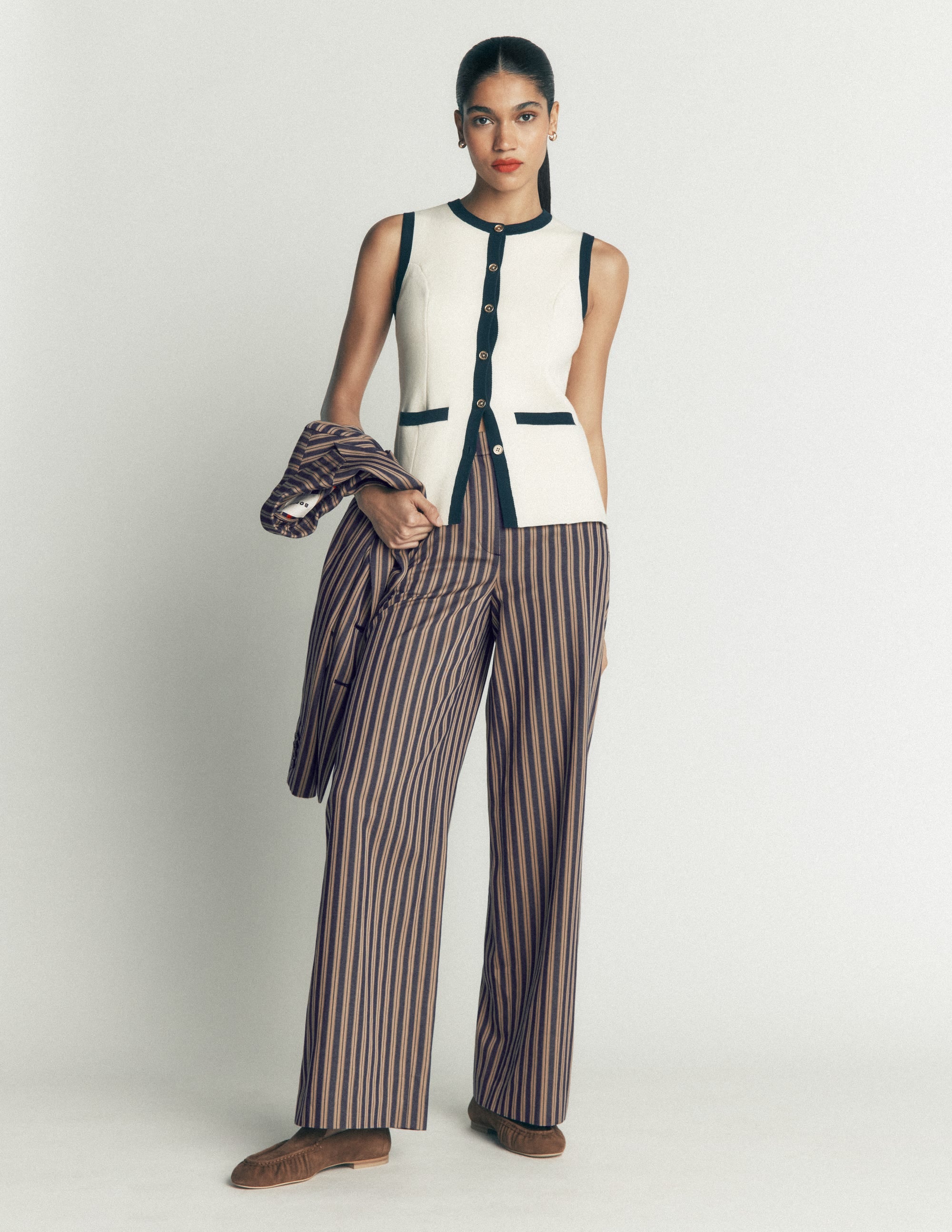 Belgravia Tailored Trousers-Navy, Camel Stripe - Image 5