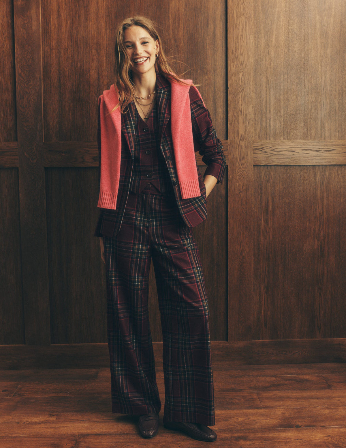 Belgravia Wool Blend Trousers-Maroon And Olive Check-5