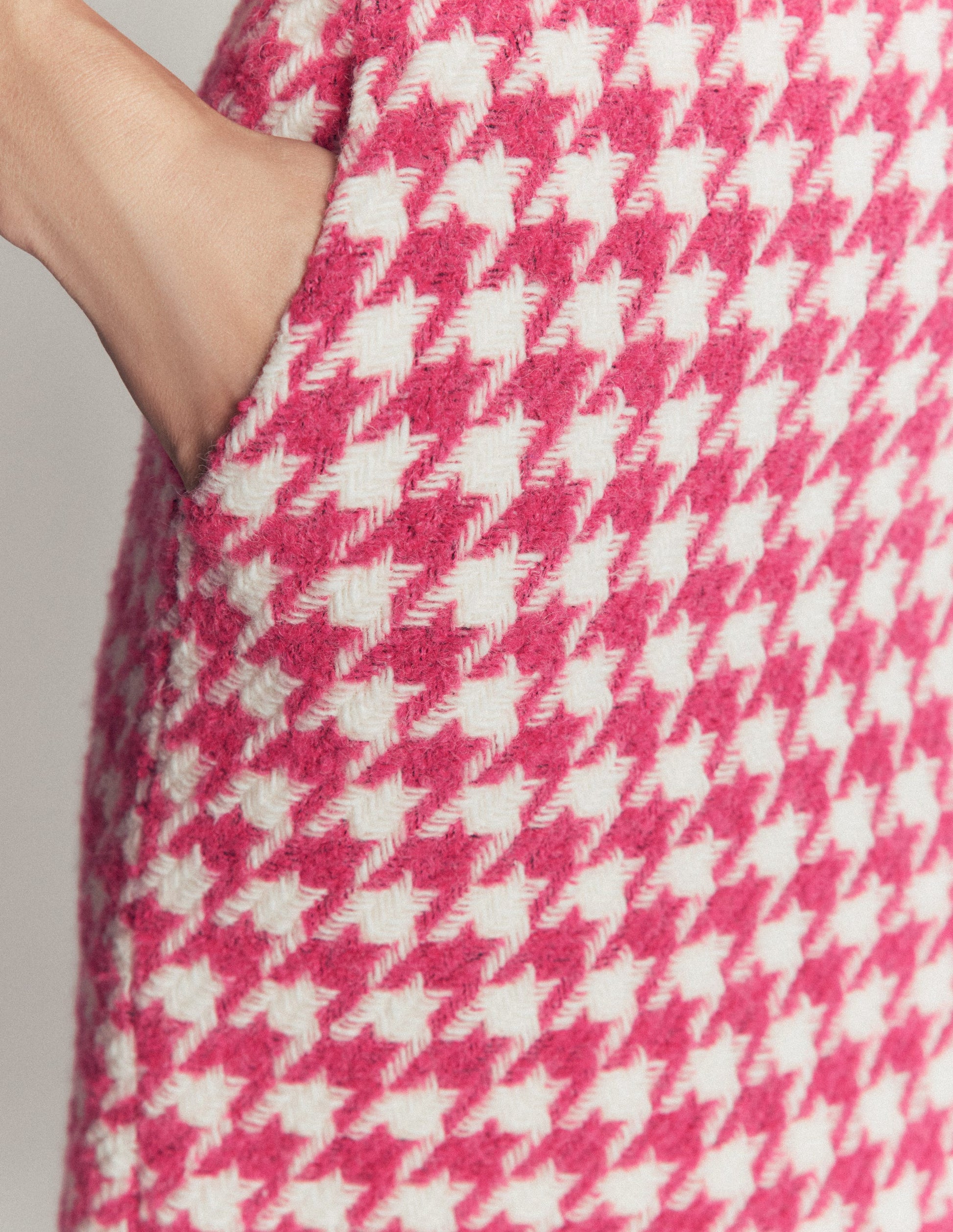 Wool Blend A-Line Skirt-Pink Dogstooth-3