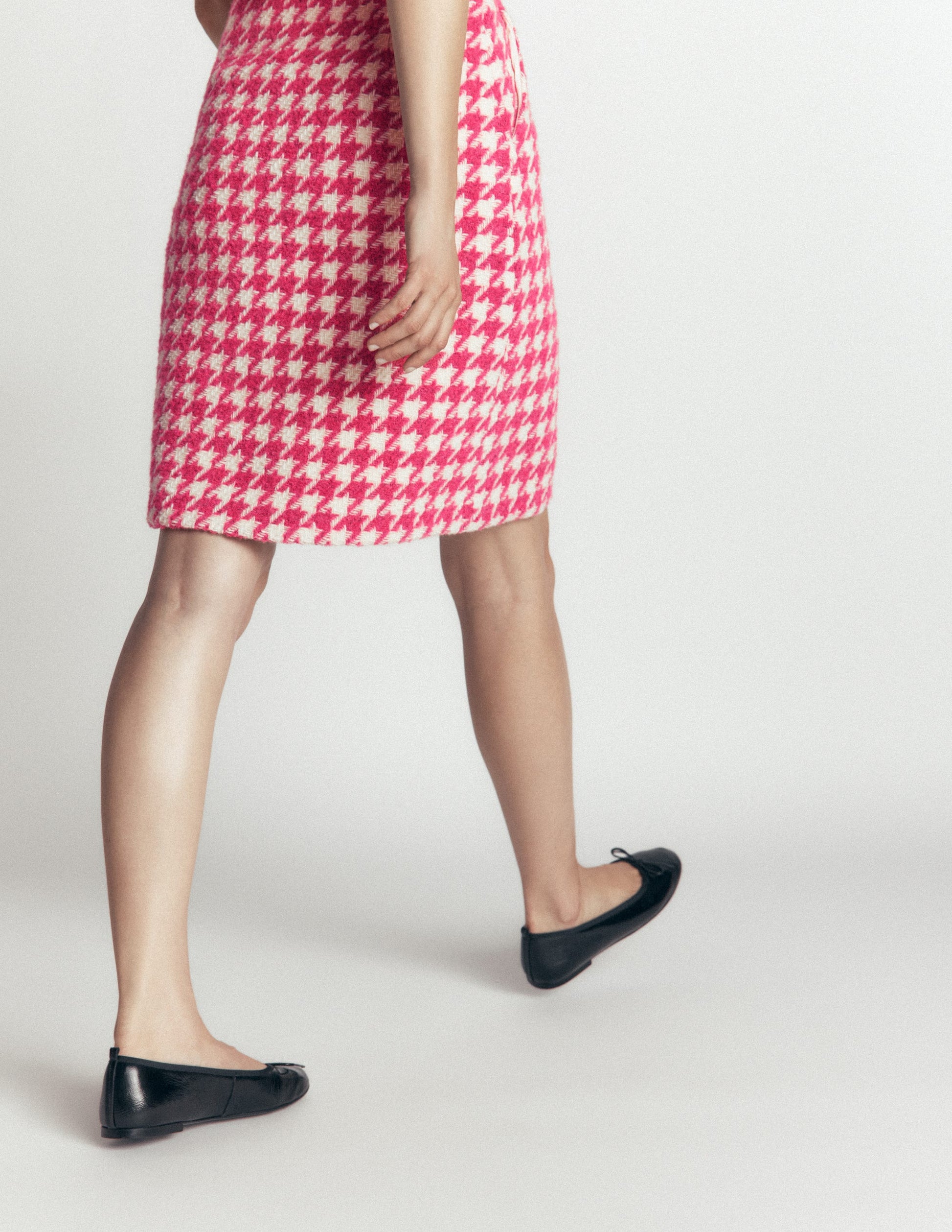Wool Blend A-Line Skirt-Pink Dogstooth-4