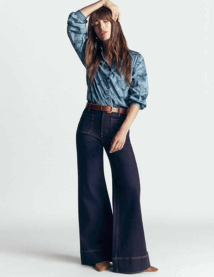 Patch Pocket Flare Jeans-Indigo