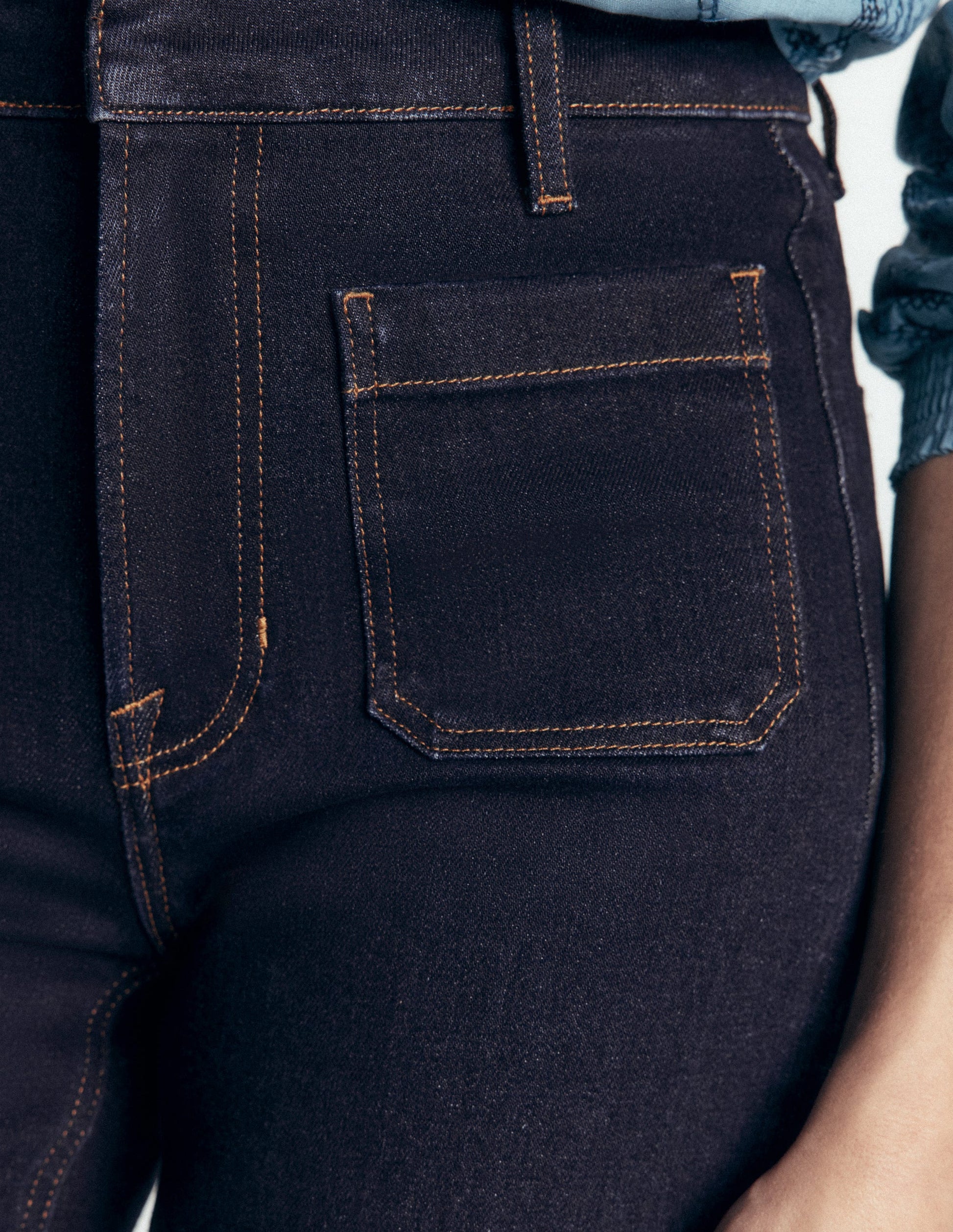 Patch Pocket Flare Jeans-Indigo-2
