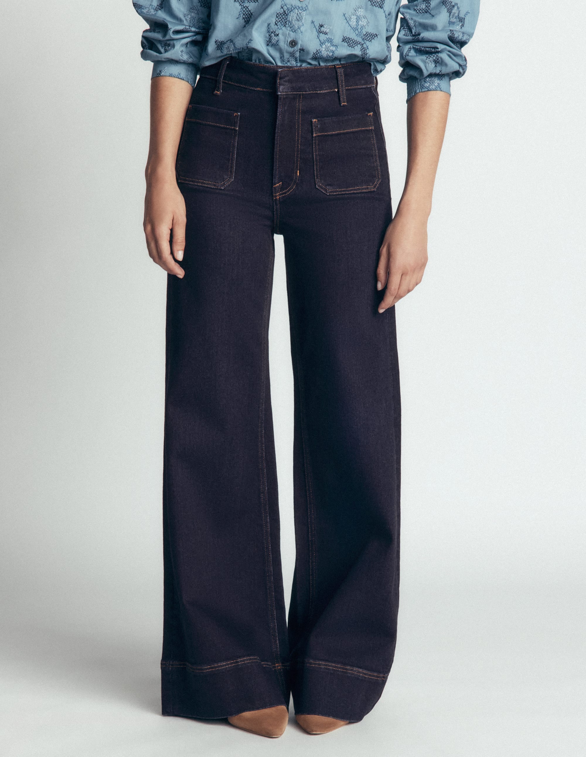 Patch Pocket Flare Jeans-Indigo - Image 4