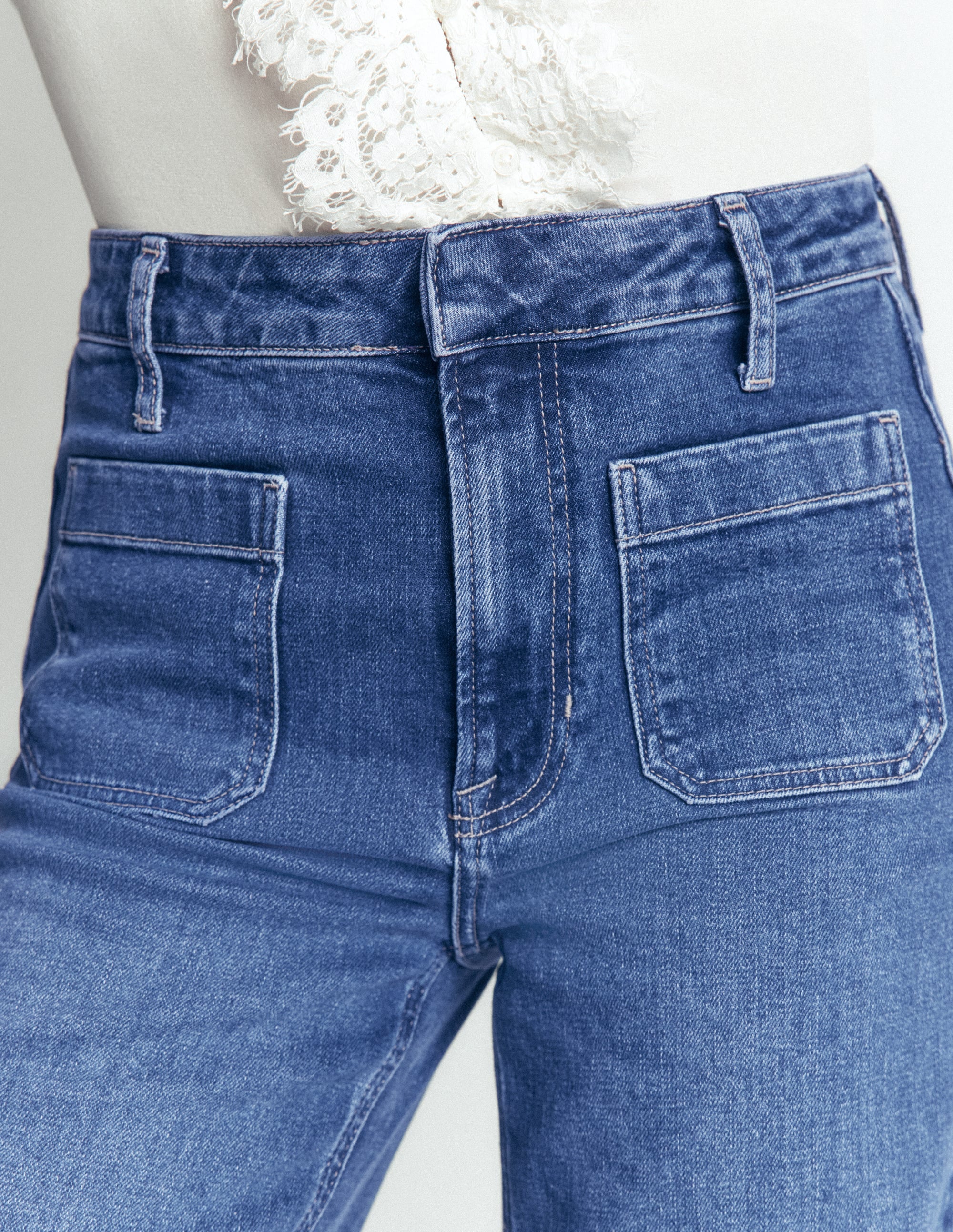 Patch Pocket Flare Jeans-Midwash - Image 2