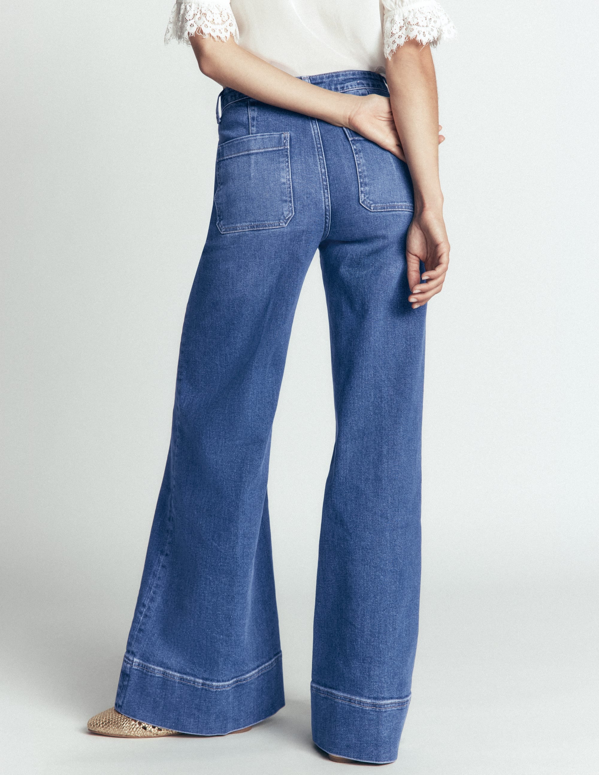 Patch Pocket Flare Jeans-Midwash - Image 3