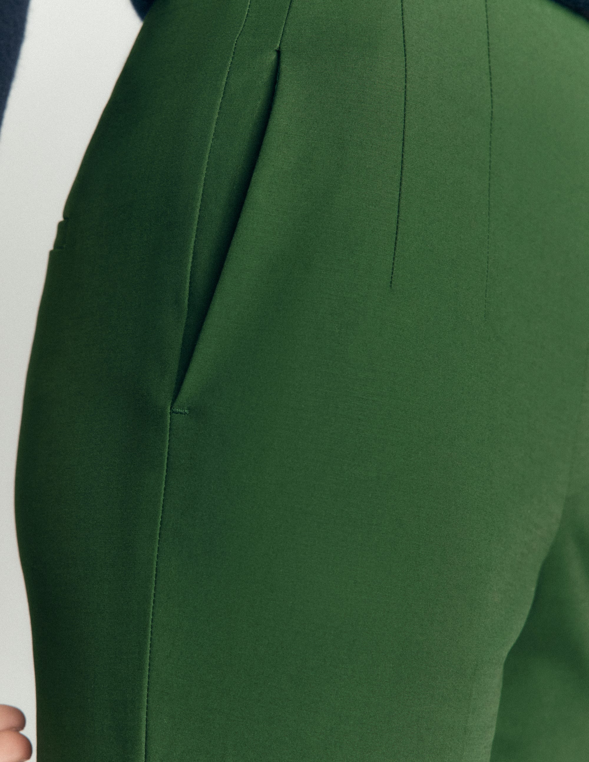 Slim Leg Cotton Trousers-Dark Green - Image 2